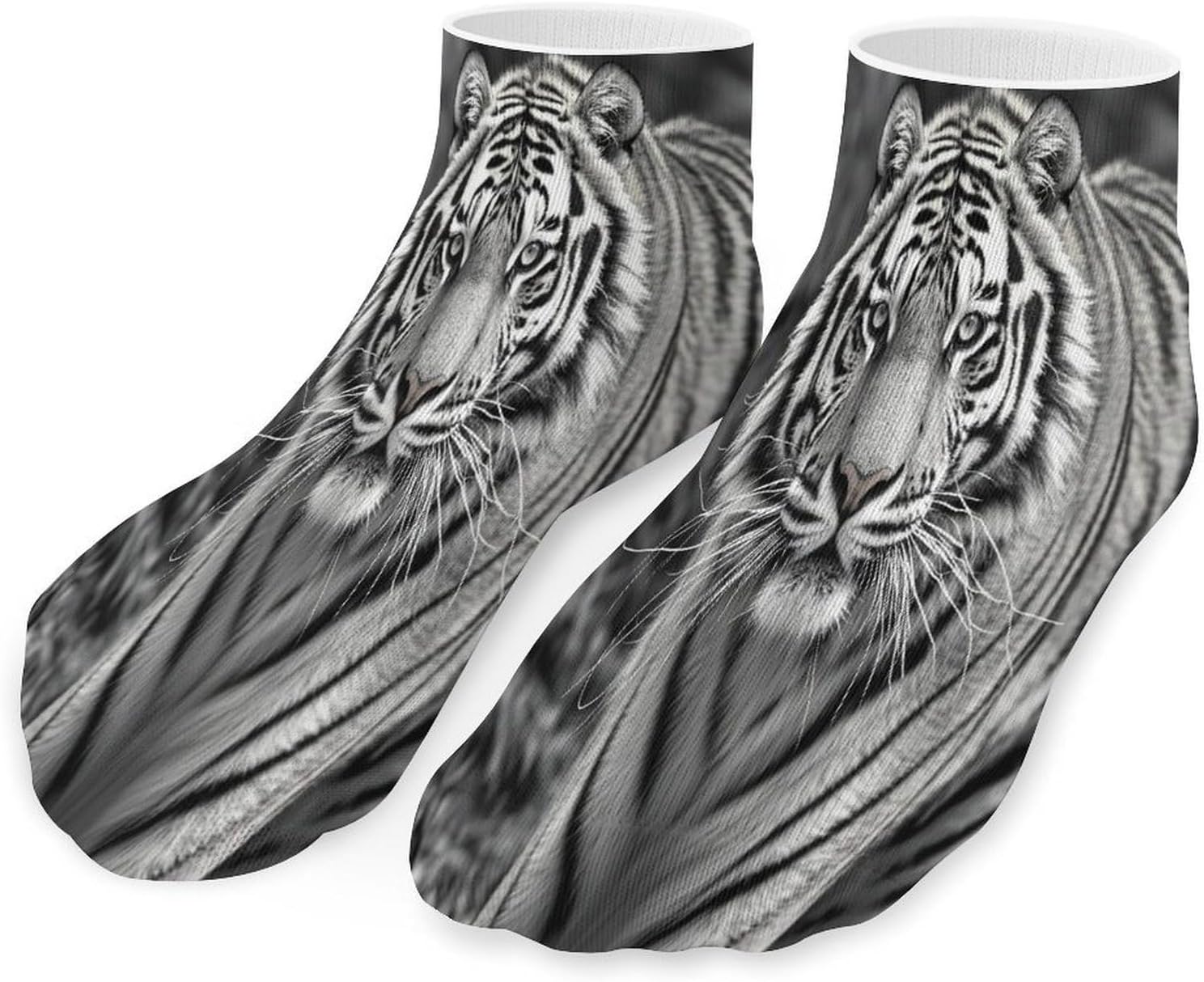 Black And White Tiger Ankle Sock-Low Cut Breathable,Basketball Socks for Men Women,Tube Socks for Work Sports