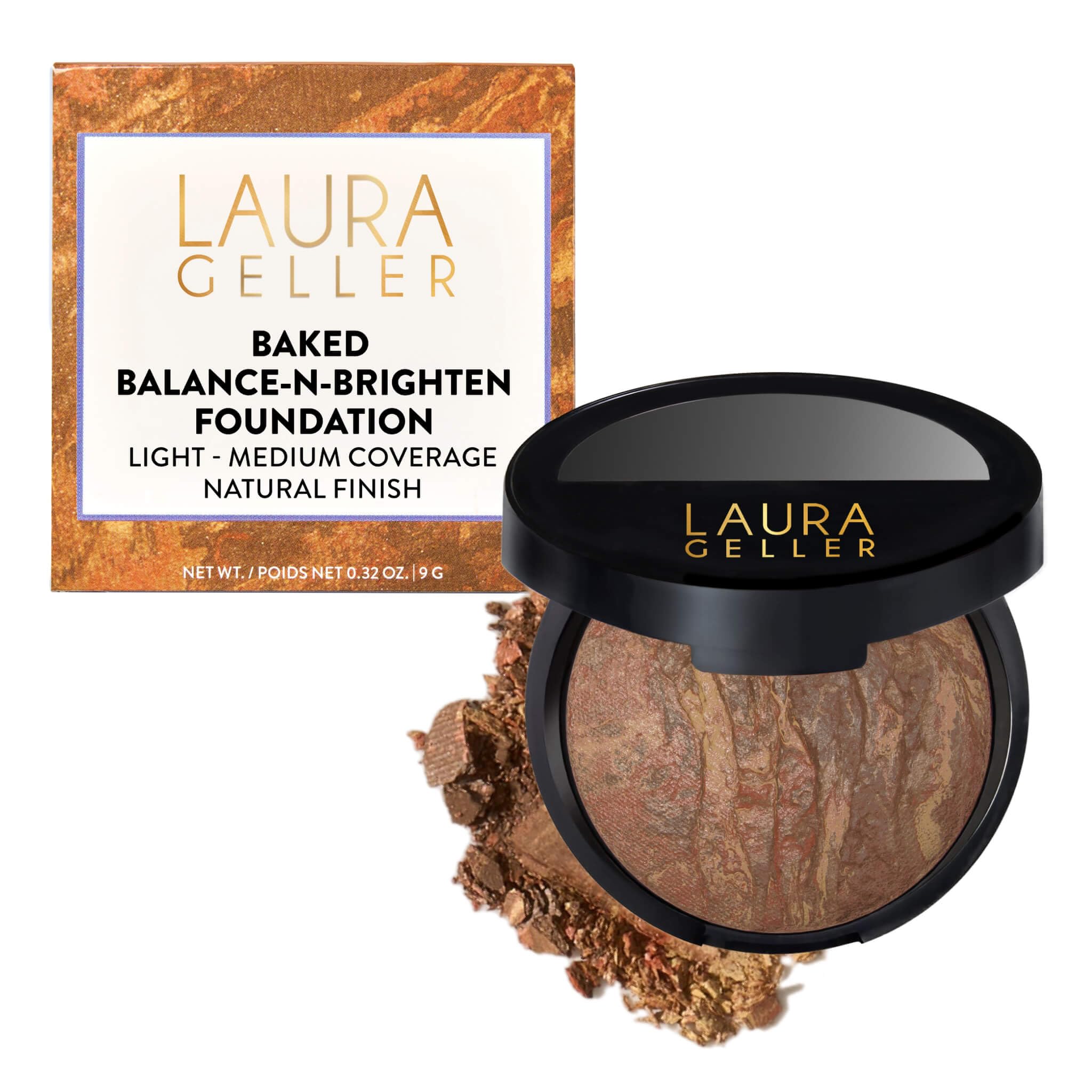 LAURA GELLER NEW YORK Award-Winning Baked Balance-n-Brighten Color Correcting Powder Foundation - Deep - Buildable Light to Medium Coverage -