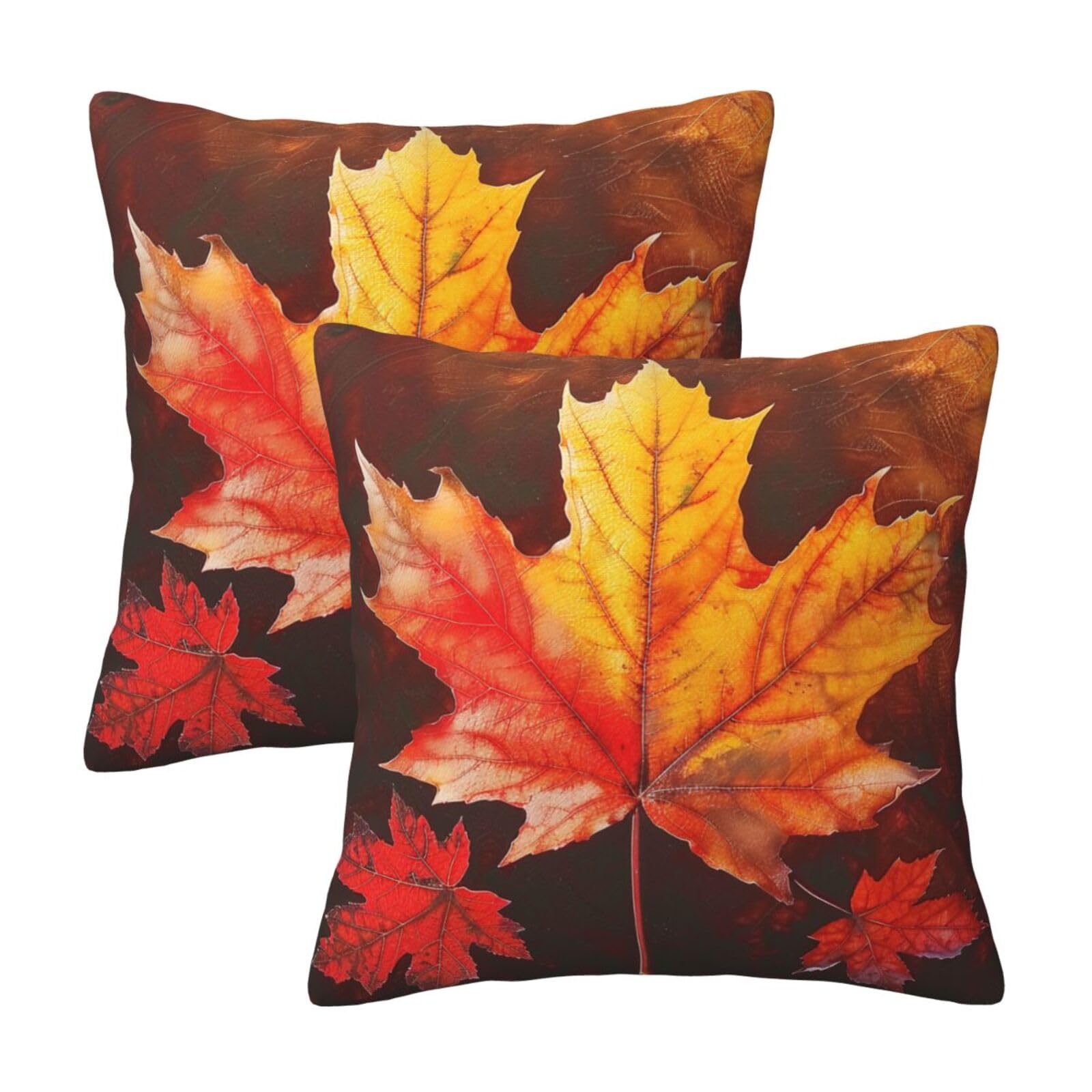 Leaf Throw Pillow Cases 2 Pack Square Pillowcases Soft Pillow Protectors for Couch Livingroom Sofa Bed Office Car,50x50 CM