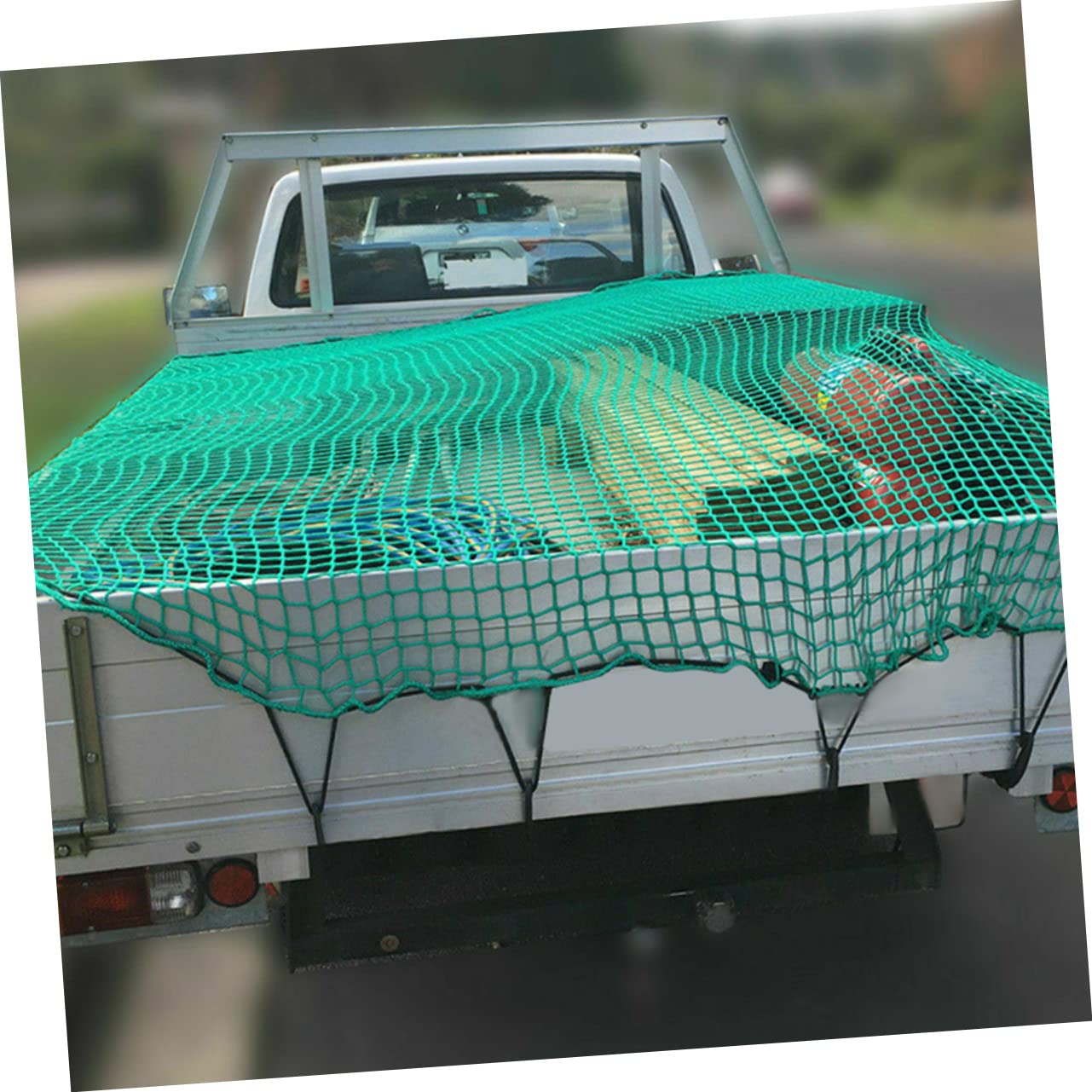 Rete per Cassone del Camion in Nylon Verde Resistente All'abrasione con 15 Ganci e Corda Elastica, per Camping e Trasporto Sicuro di Piccoli Oggetti