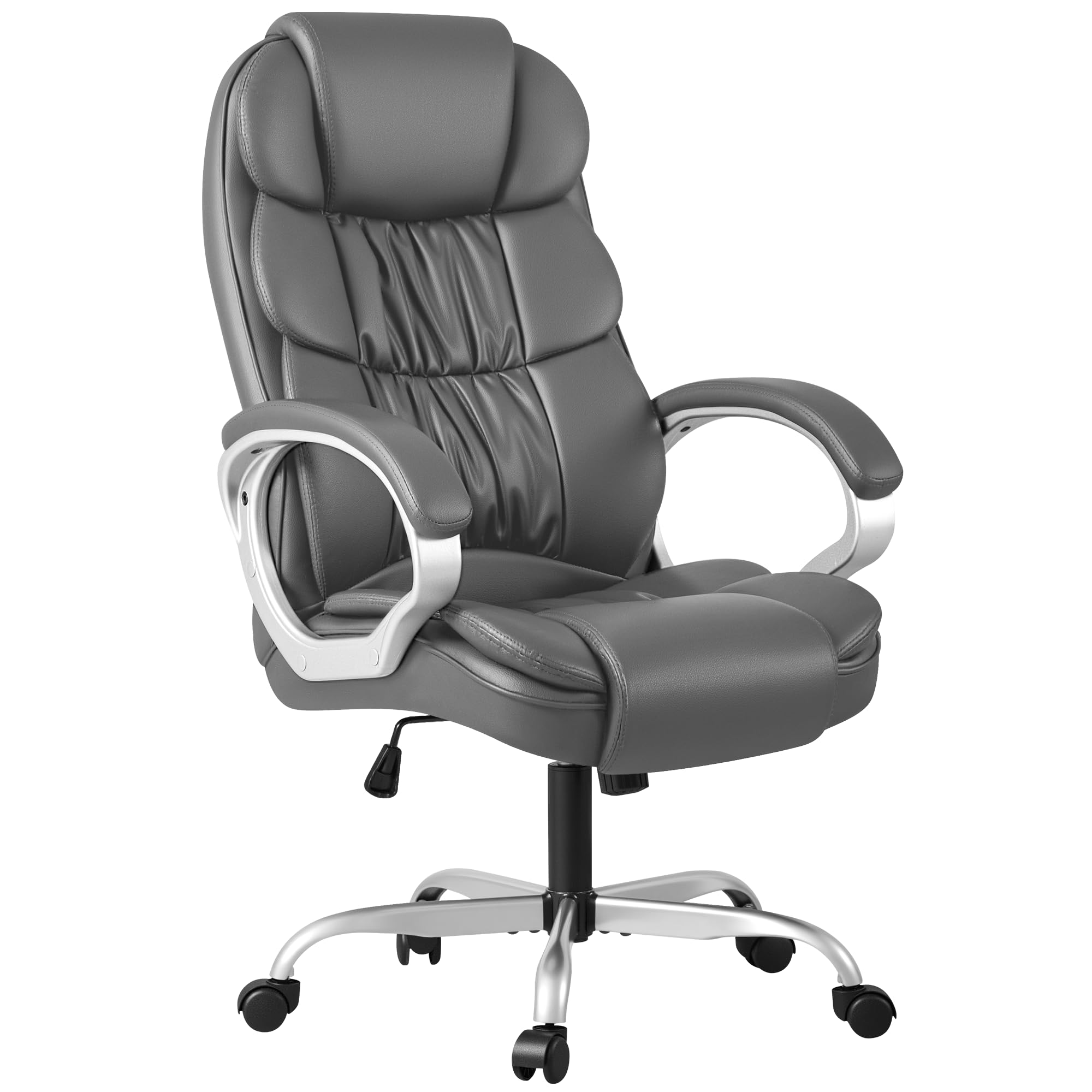Homall Office Chair High Back Computer Chair Desk Chair, PU Leather Adjustable Height Modern Executive Swivel Task Chair with Padded Armrests and Lumbar Support (Gray)