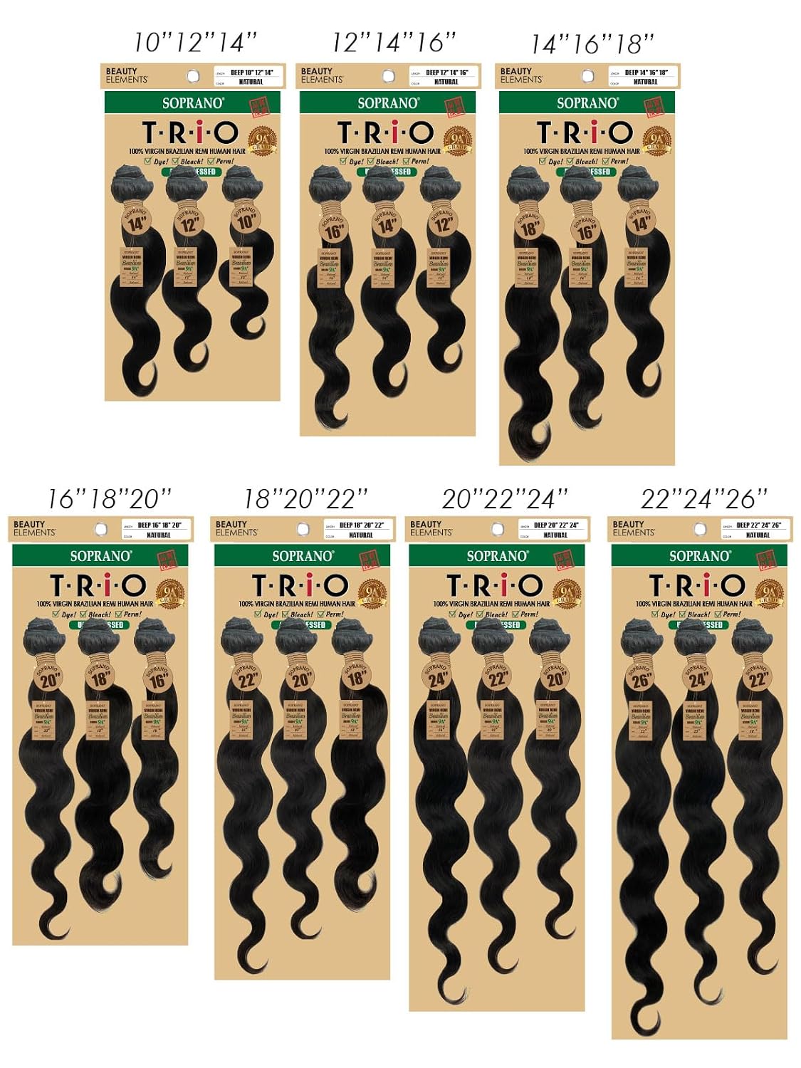 SOPRANO HH TRIO BRAZILIAN REMI BUNDLE 100% Human Hair 3 Bundles Set_One pack Enough (Body wave, 12" + 14"+ 16")
