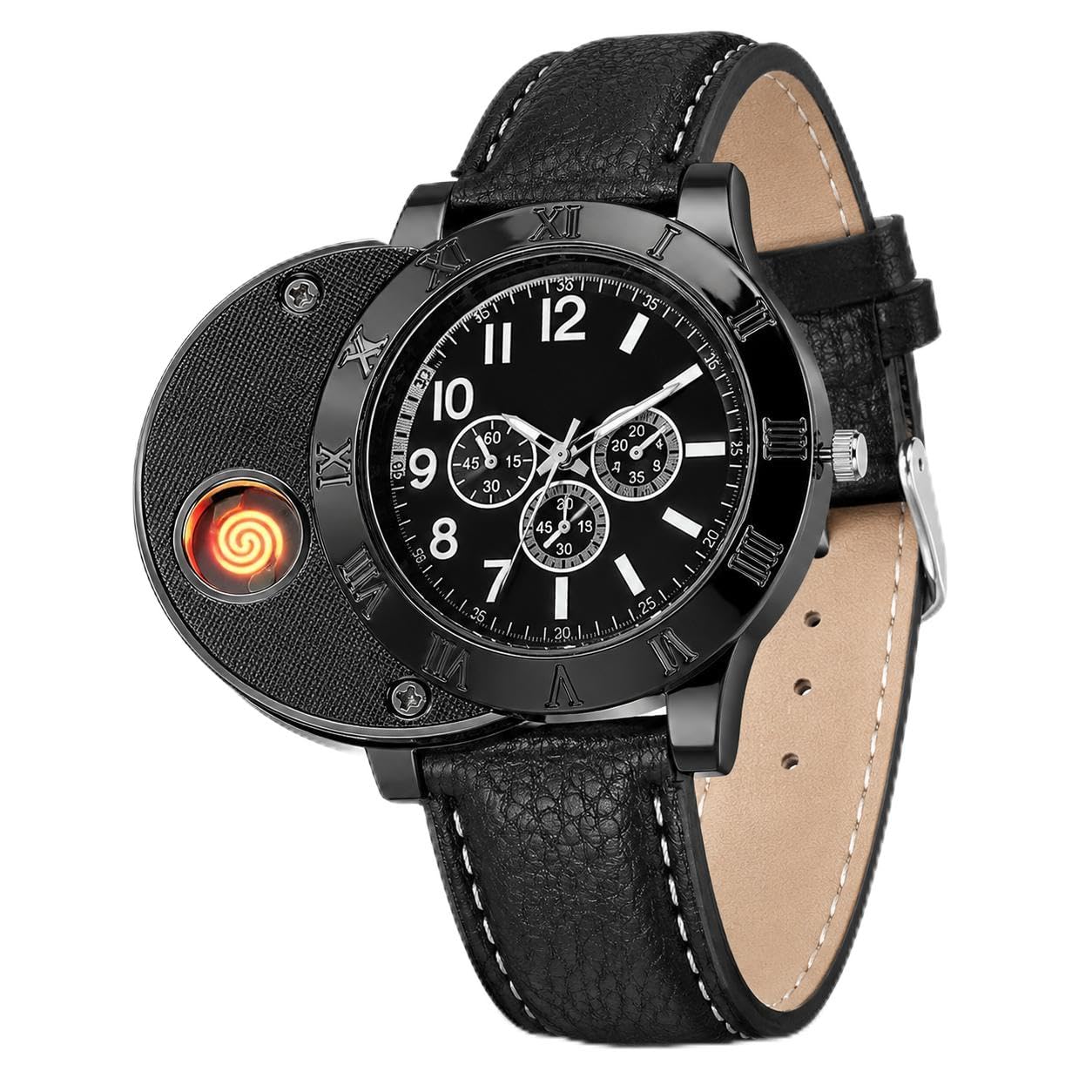 Drumstone { 2026 Brings 5 Years Warranty ) Rechargeable Electric Lighter Watch for Men – Windproof USB Charging Wrist Watch with Built-in Coil Lighter, Stylish Leather Strap for Travel & Daily Use-image-22