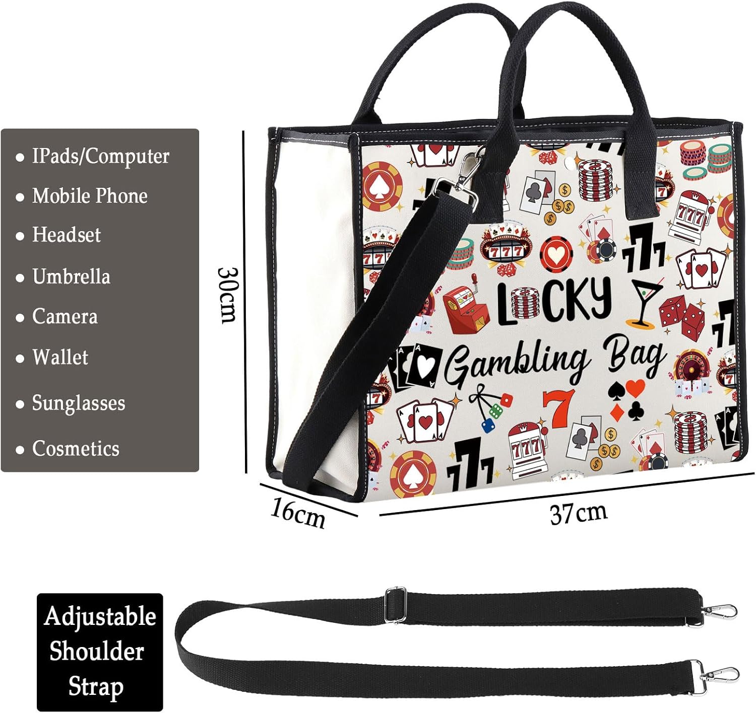 ZJXHPO Casino Lover Gift Gambling Bag Cash Cross Body Bag For Gambler Poker Player Messenger Bag Gambling Lover Gift