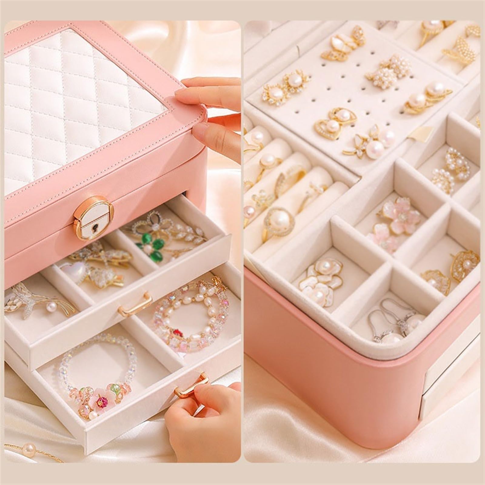 Jewelry Box Organizer Jewelry Box Necklace Ring Box Bracelet Necklace Watch Storage Bracelet Earring Box Jewelry Organizer Small (C S) (A S)