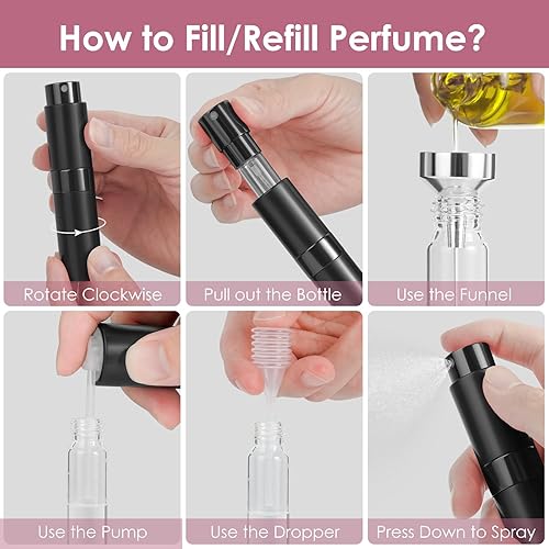 Miniatura 5 de Saiveina Botellas atomizadoras de perfume de viaje de 0.3 fl oz rellenables, mini atomizador para perfume, dispensador de perfume de bolsillo de