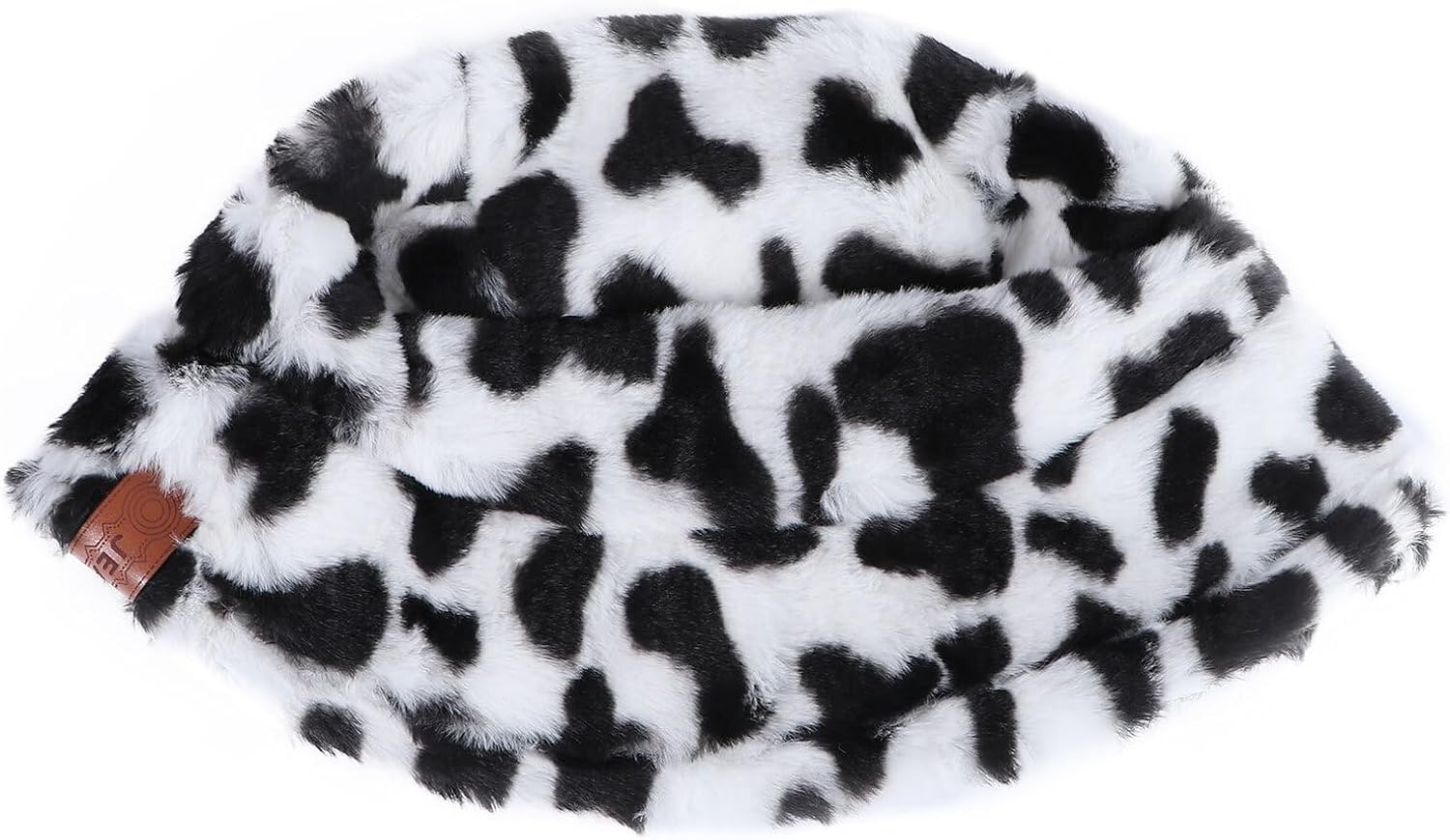 Unomor Furry Bucket Hat Warm Winter Warmer Fur Fisherman Cap for Women Plush Cow Print Soft Cozy Outdoor Hat Adult Size Stylish and Pattern