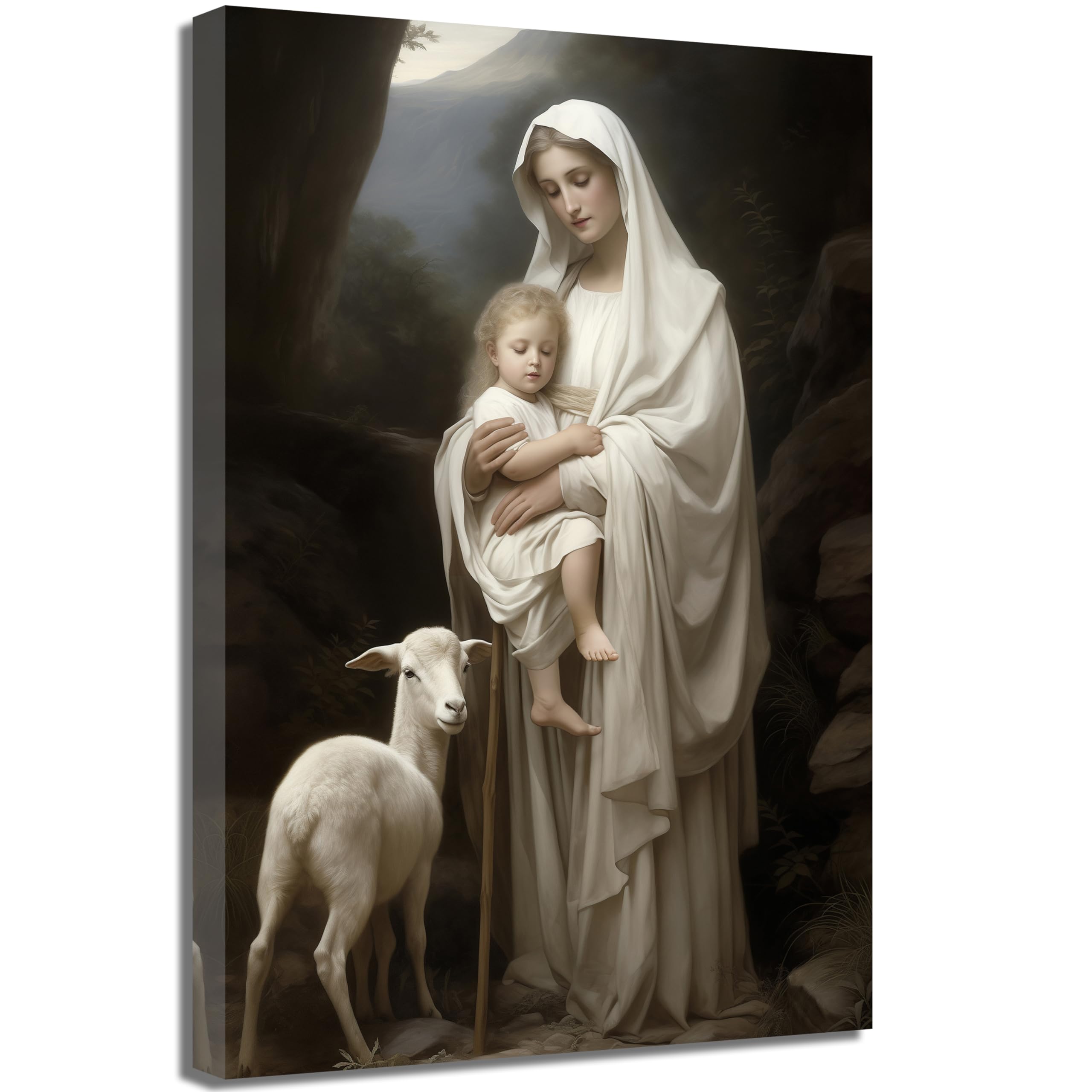 Amazon.com: QIXIANG Innocence Virgin Mary Baby Jesus Lamb Canvas Art ...