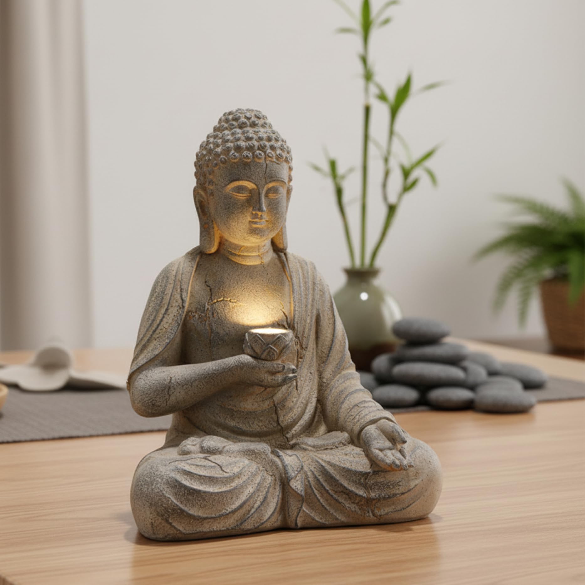 Statua di Buddha solare, decorazione per meditazione all'aperto in resina per giardino Zen