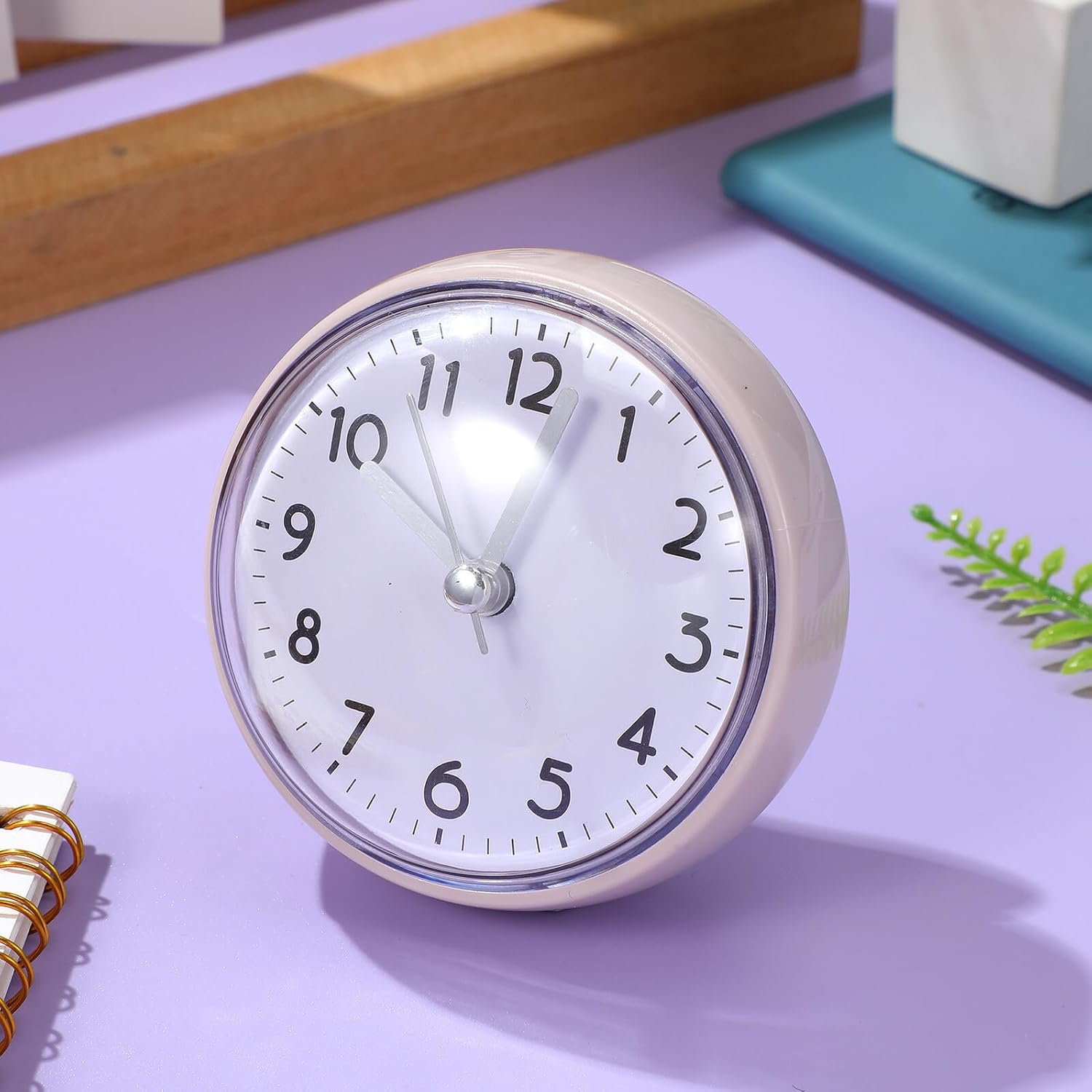SOLUSTRE Waterproof Mini Suction Cup Wall Clock Gray White Dial Bathroom Shower Clock Fog-Resistant Non-Ticking Analog for Kitchen and Toilet Wall Decor