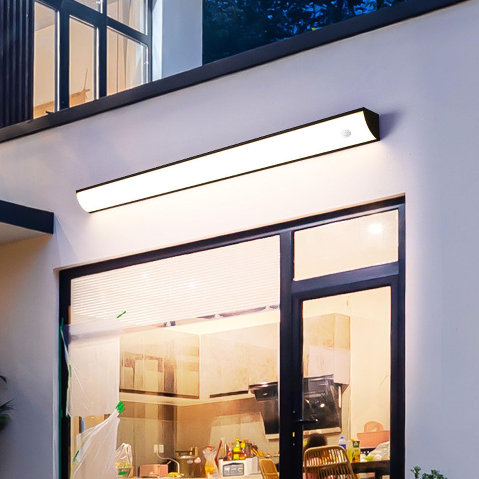 Aplique de Pared Led Negro de Tira Larga con Sensor de Movimiento - Aplique de Pared Exterior Impermeable Ip65 para Villa, Patio, Jardín Y Uso Interior (Luz Blanca Y Negra, 100 Cm)/Luz Blanca/80 cm