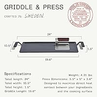 Vista 6 de Made In Utensilios de cocina – Plancha de acero al carbono + prensa de parrilla – (como hierro fundido, pero mejor) – Utensilios de cocina