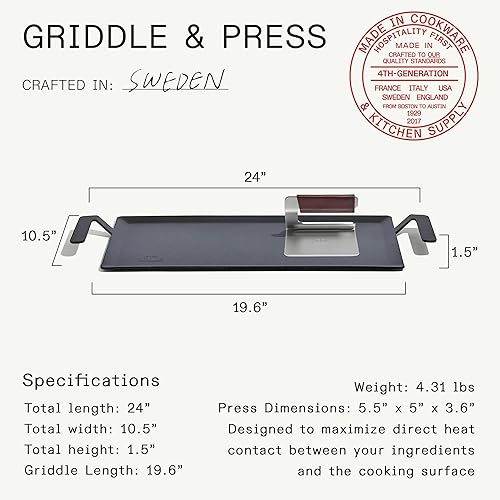 Miniatura 6 de Made In Utensilios de cocina – Plancha de acero al carbono + prensa de parrilla – (como hierro fundido, pero mejor) – Utensilios de cocina