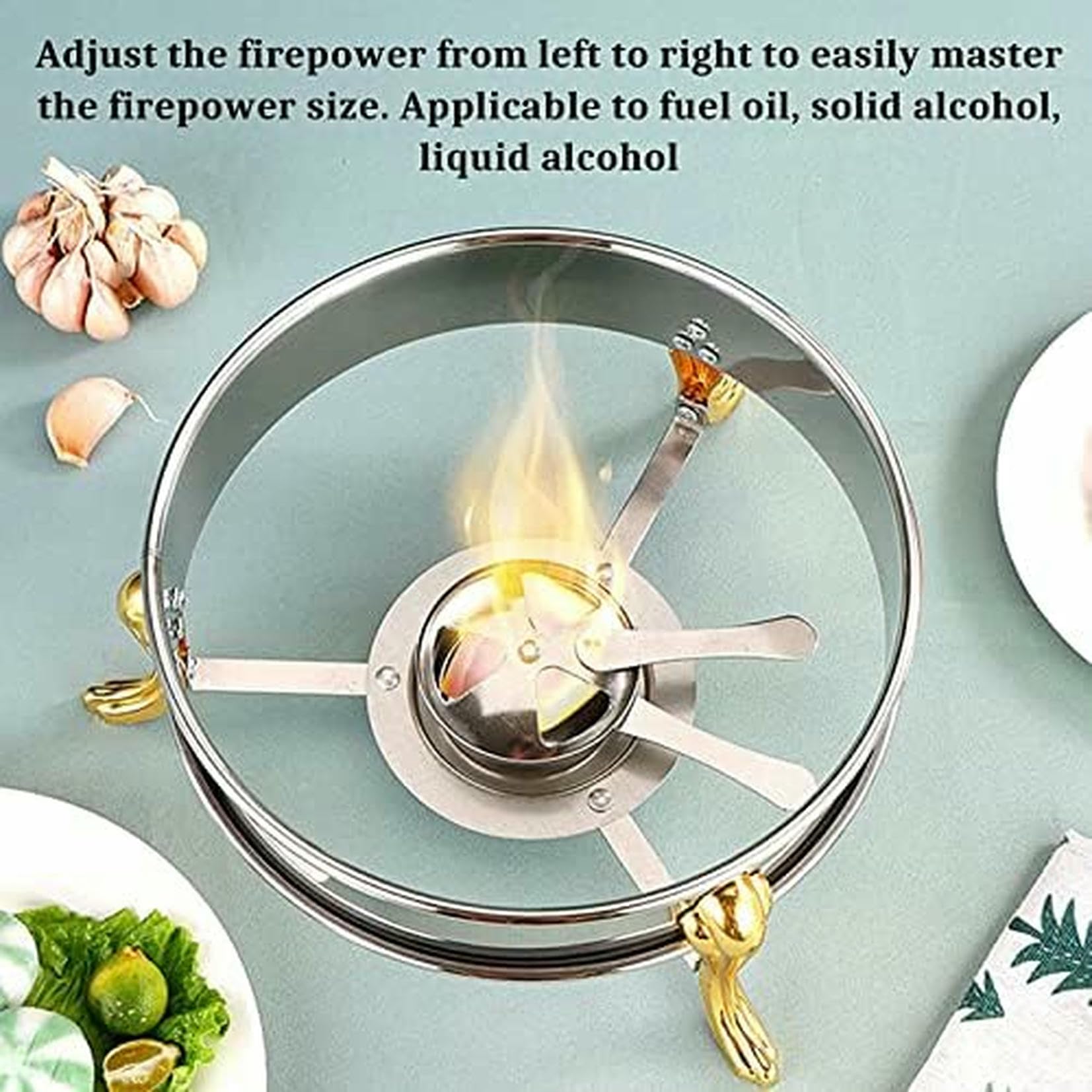 Bandeja de acero inoxidable para servicio de buffet para alimentos con estufa de alcohol y tapa, ideal para catering comercial, eventos y fiestas, 24 cm