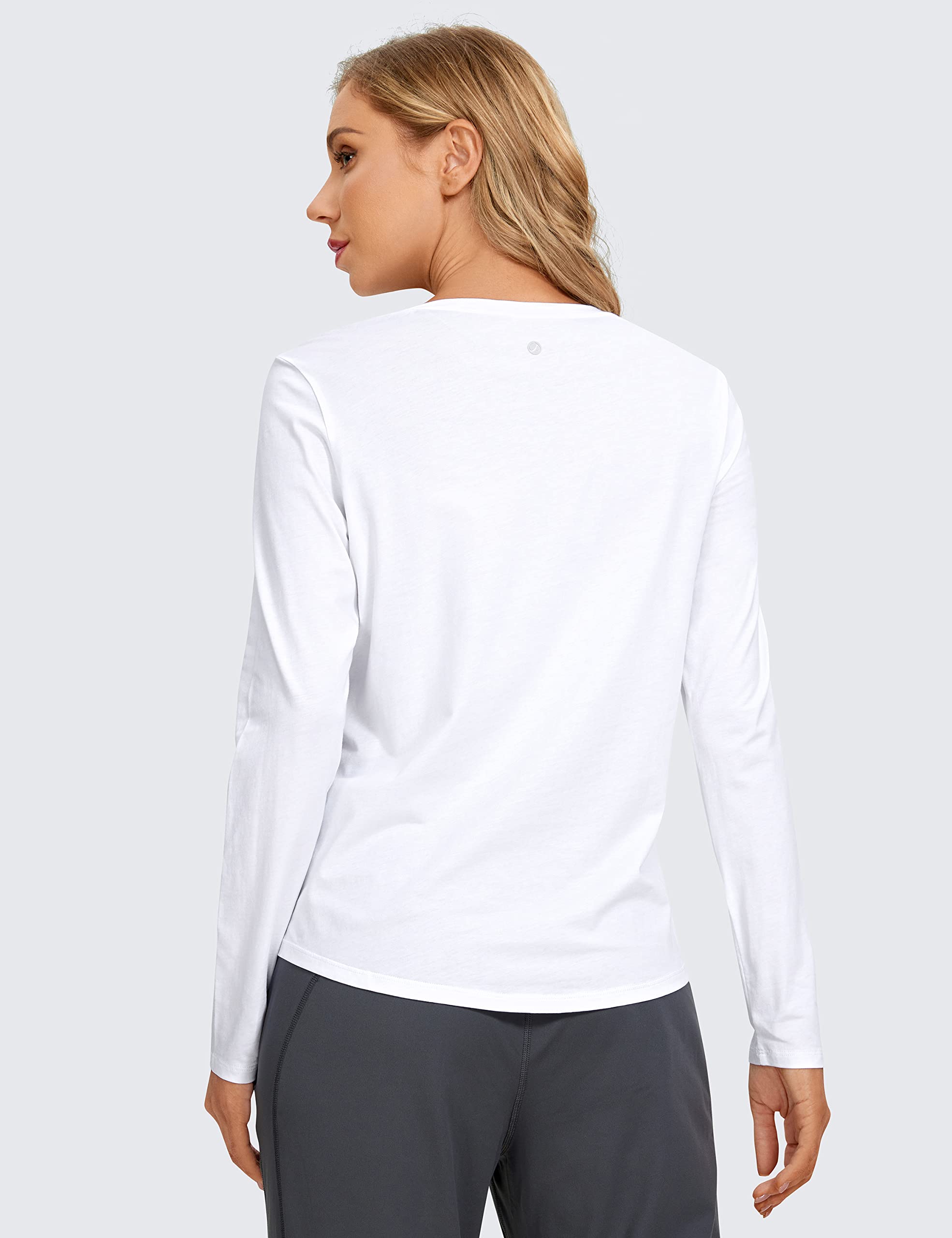 CRZ YOGA Pima Cotton Workout Camisas de Manga Larga para Mujer Athletic Crewneck Yoga Casual Tops Camiseta Lisa