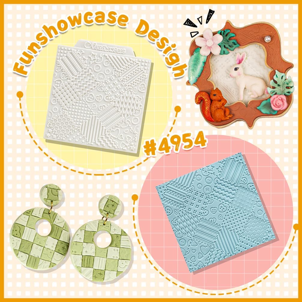 Fondant Patchwork Quilt Mold with 15 Textures for Cake Decorating Clay Crafts