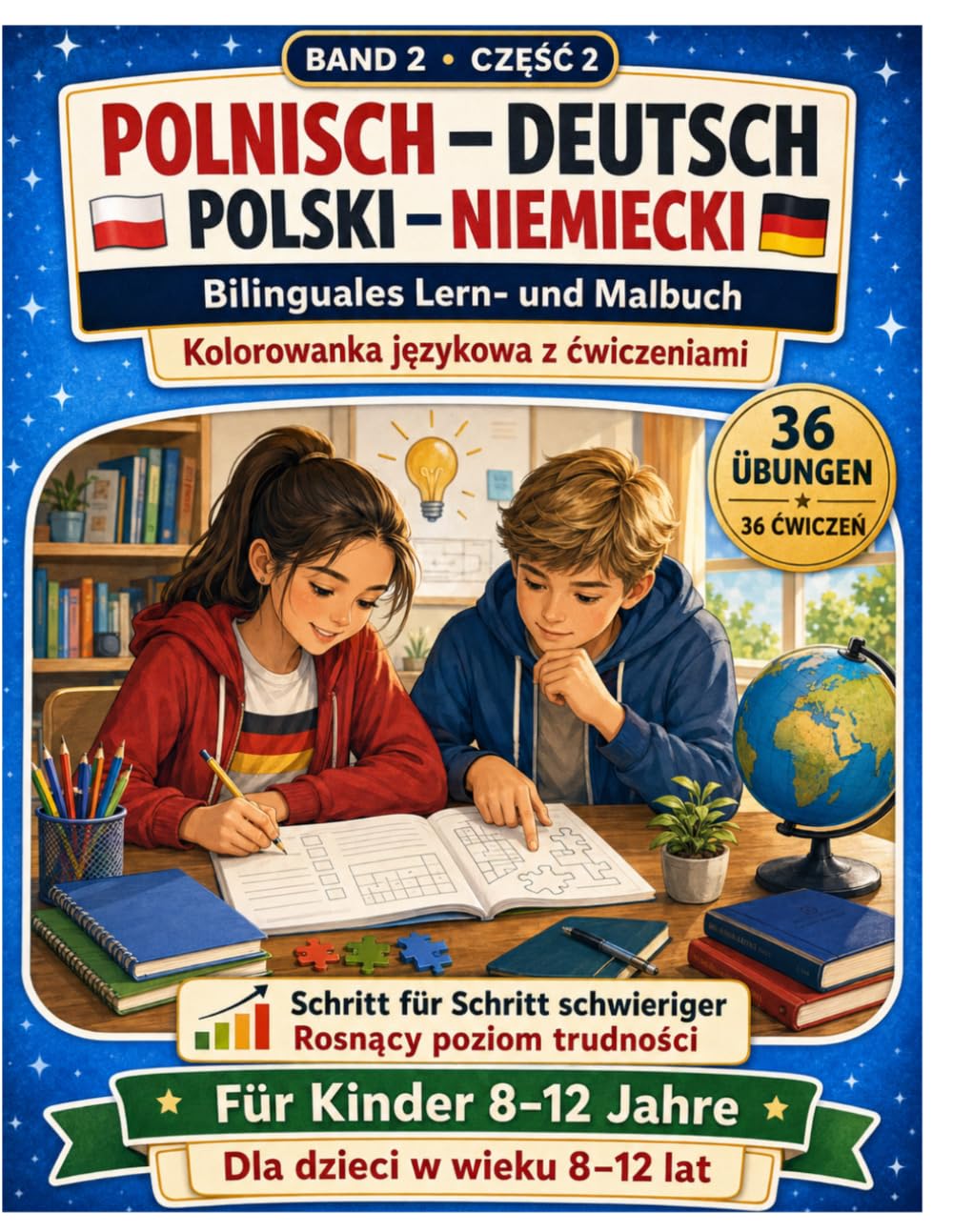 Polnisch–Deutsch / Polski–Niemiecki: Bilinguales Lern- und Malbuch mit 36 Übungen und steigendem Schwierigkeitsgrad für Kinder von 8 bis 12 Jahren