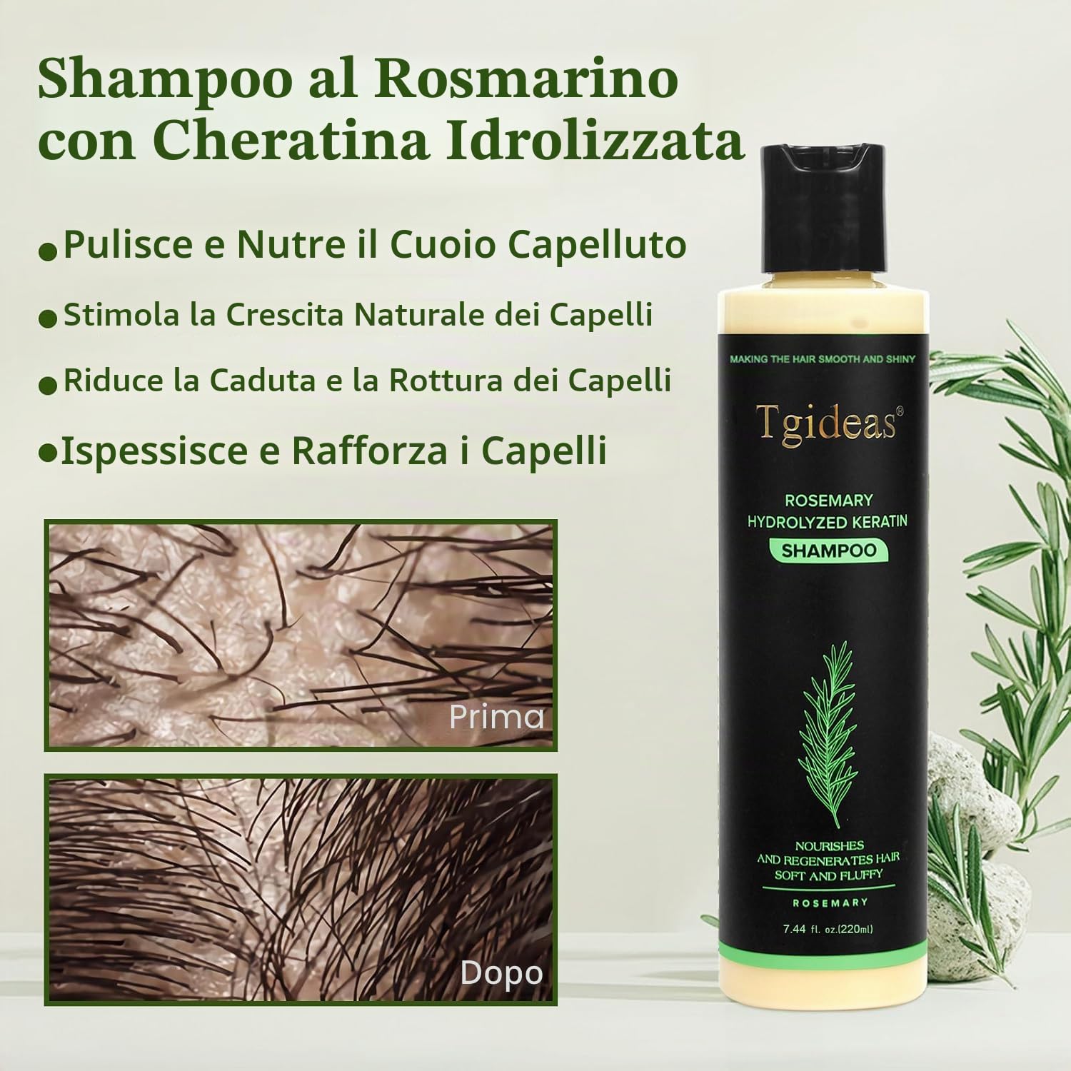 Tgideas Balsamo per la Crescita dei Capelli con Rosmarino Organico per Donne e Uomini - Balsamo Naturale per l'Ispessimento e il Rafforzamento con Cheratina Idroliizzata per Capelli Sottili e Perdita