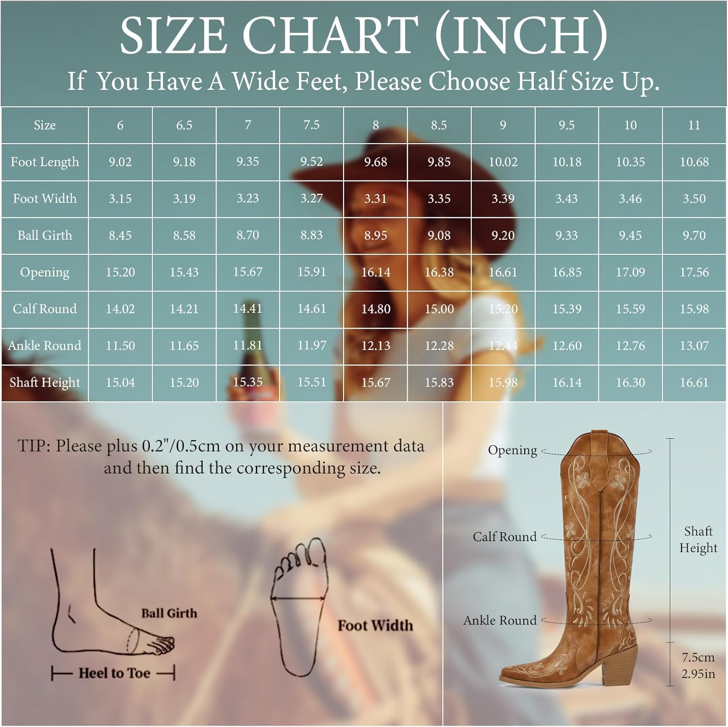 wetkiss Cowboy Boots for Women Knee High Cowgirl Boots, Western Boots with Floral Embroidered Pointed Toe Chunky Heel Pull On Retro Vintage Classic Tall Boots for Ladies - Image 6