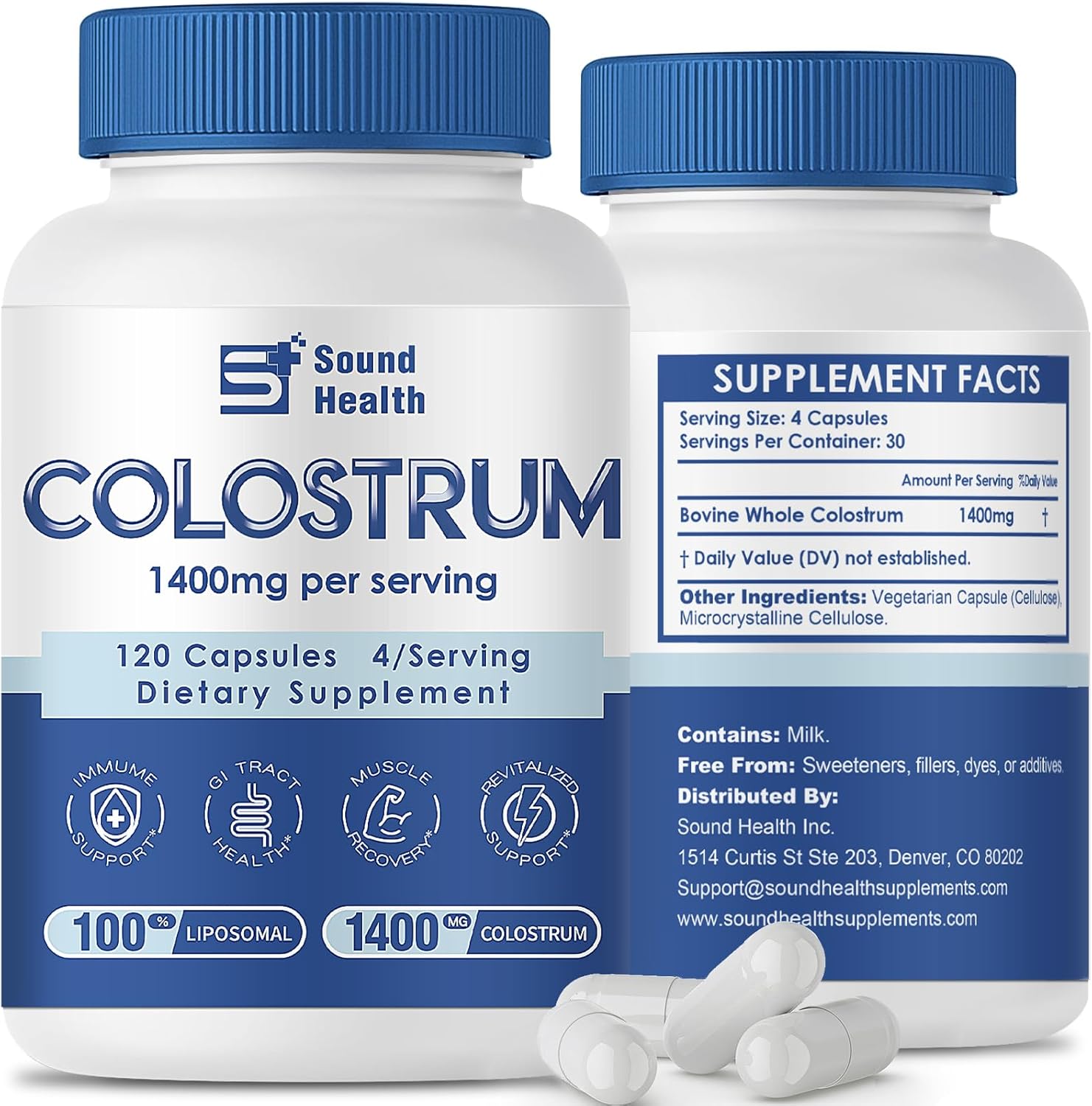 Colostrum Supplement 120 Capsules for Humans - Organic Bovine Colostrum Powder for Gut Health, Hair Growth, Beauty, and Immune Support - Unflavored (120 Capsules)