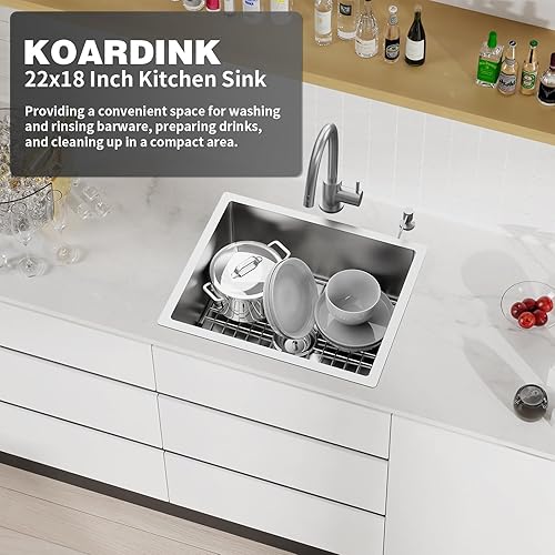 Miniatura 3 de Fregadero de acero inoxidable de un solo tazón  22 x 18 pulgadas moderno combo de bar y cocina  rejilla SS, alfombrilla de silicona, juego de