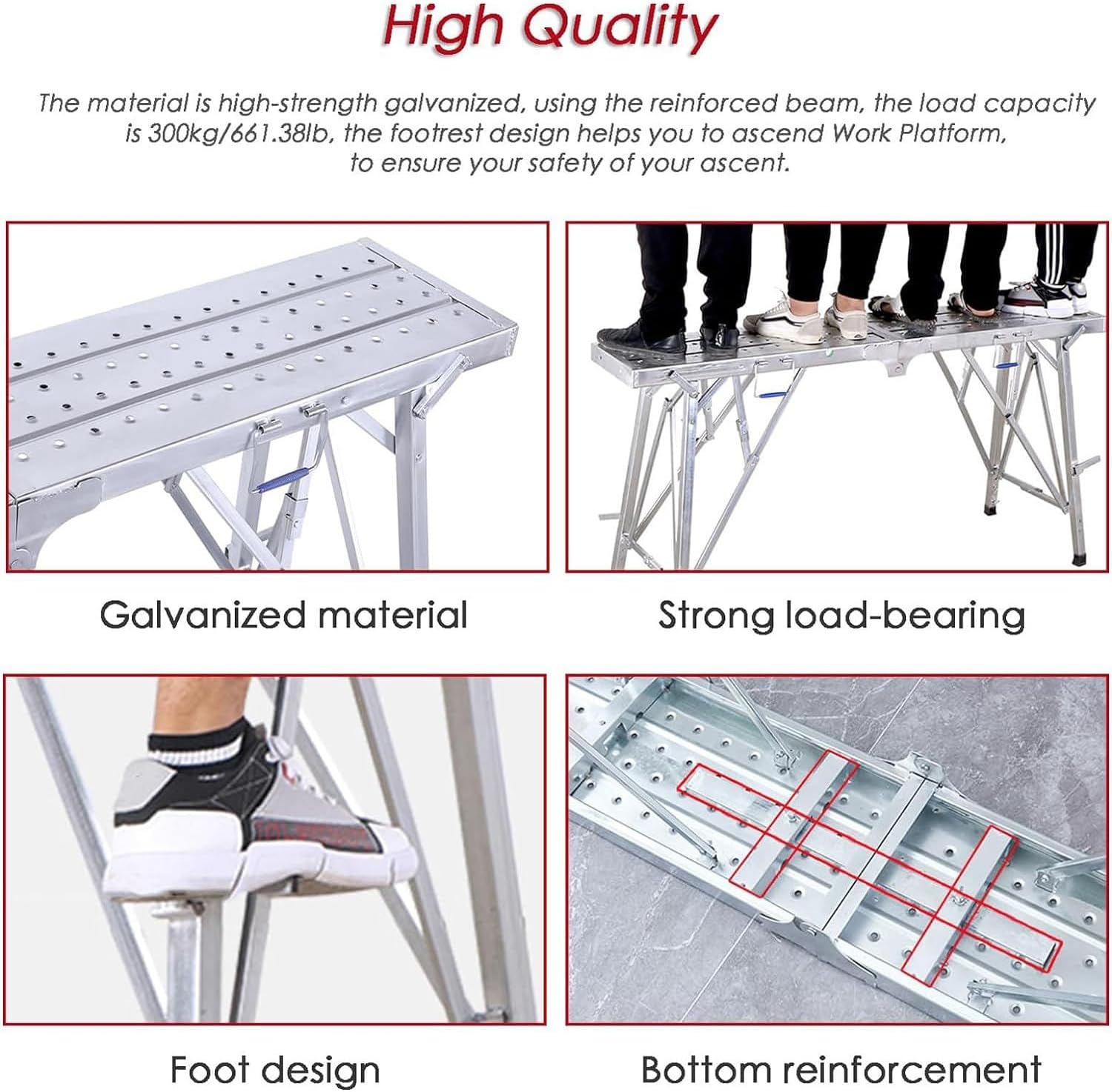 Multipurpose Scaffolding Equipment, Portable Adjustable Work Platform, Folding Steel Ladder, Folding Steel Scaffolding Ladder, Maximum Load 150 Kg(140 * 25cm)