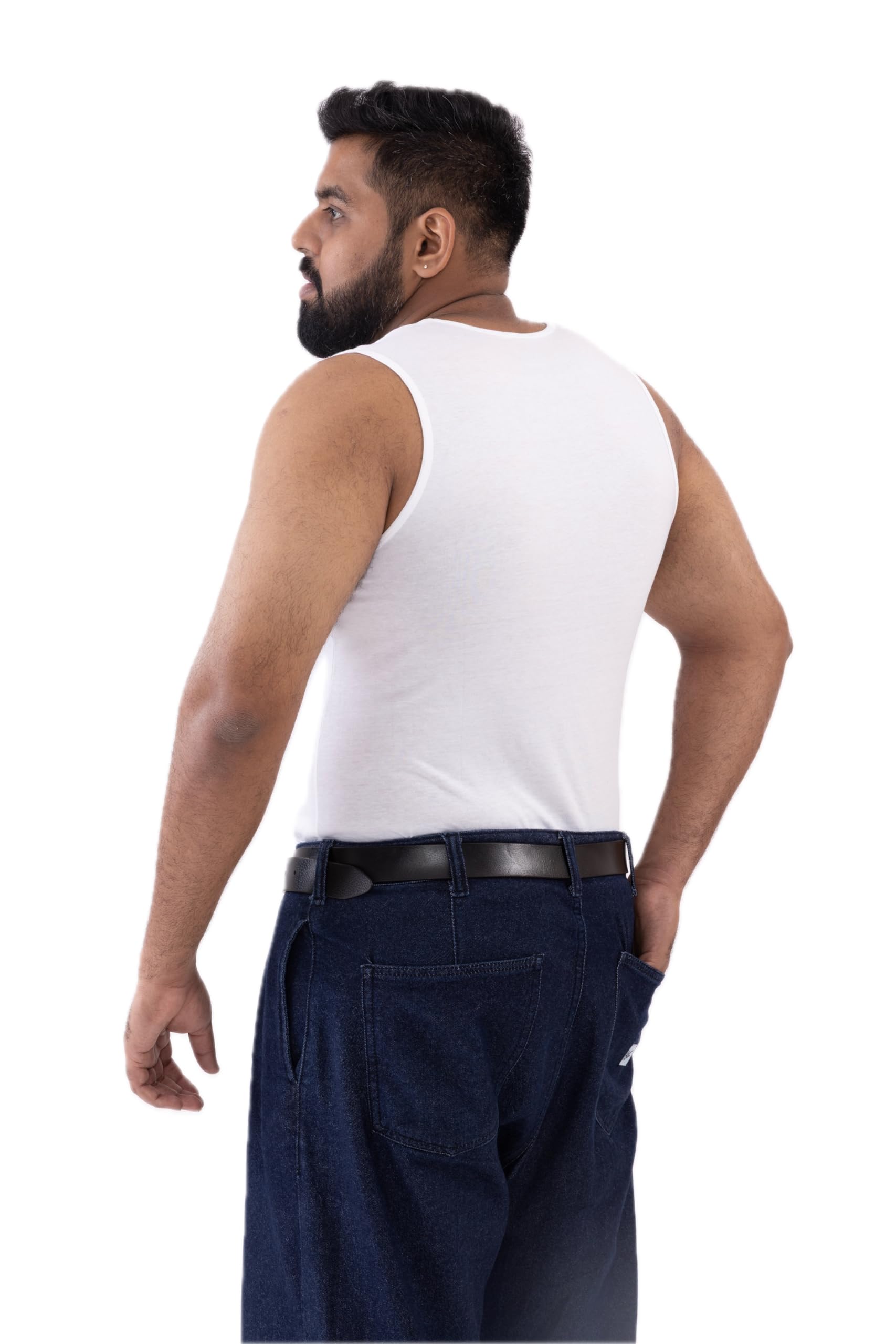 maútu 1: Men's Cotton Modal Blend Undershirt Vest for Big Belly | Size: XXL | Innerwear | Sleeveless Banyan Vest Ganji Sando | Chest Waist Hip | 3-Point Fit | Plus Size Fit | for Big Men White-picture-51