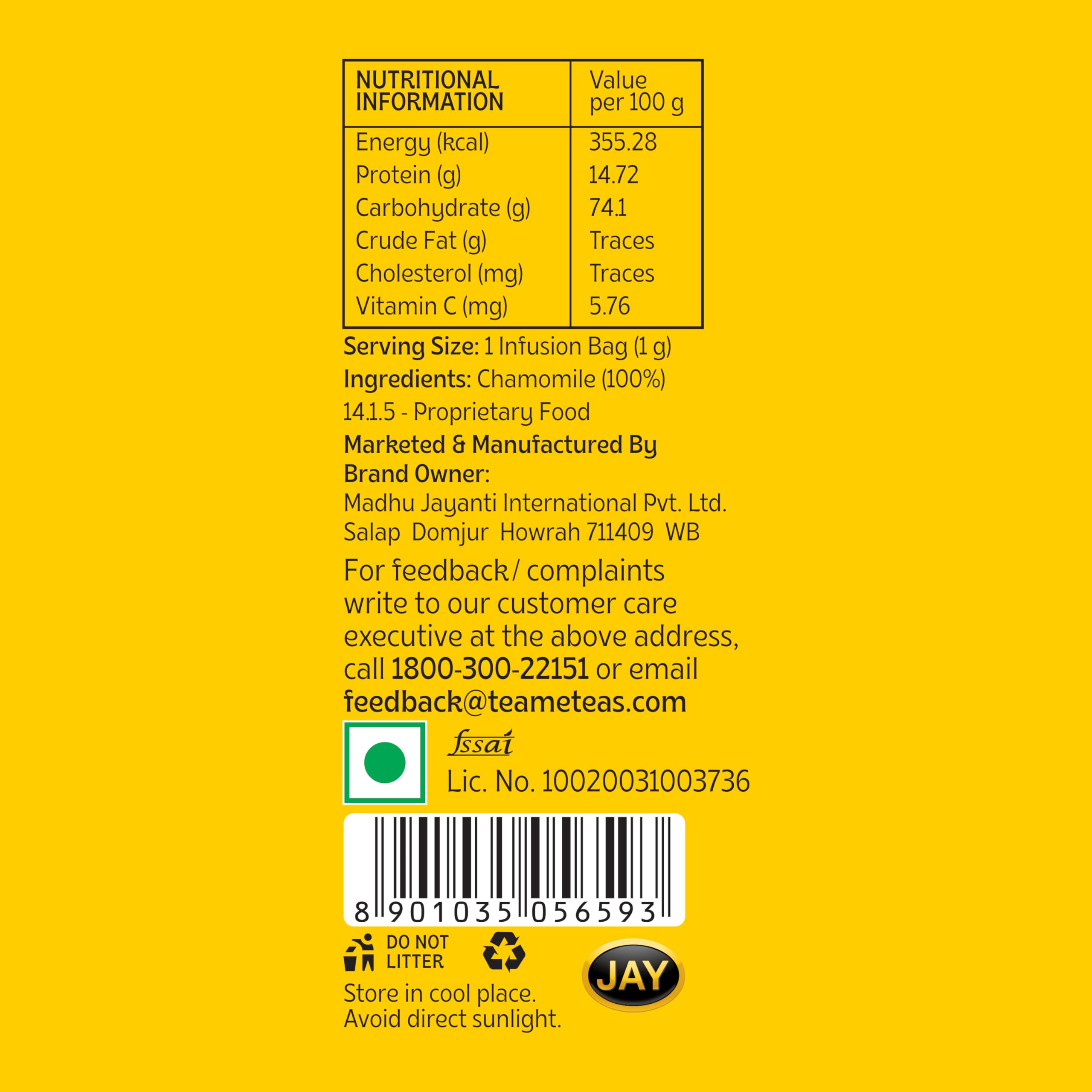 TE-A-ME Chamomile Tea - 20 Tea Bags | Chamomile Tea Bags for Sleep | Aids in Anxiety Relief & Relaxation | Diwali Gift - Image 8 thumbnail