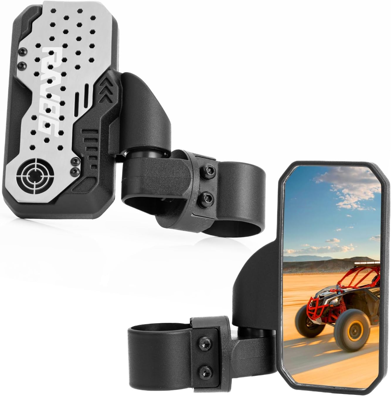 UTV Side Mirrors Aluminum, Adjustable UTV Rear View Mirror, Automatic Reset, Universal Fit for 1.6"-2.0" Roll Bar Cage, Compatible with Polaris RZR, Can Am, Honda Pioneer SXS, Mule (Silver)