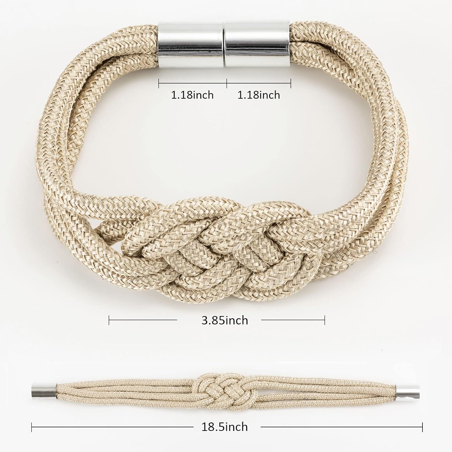 NICEEC 2 Pack Strong Magnetic Curtain Tiebacks Upgrade Nordic Simple Style Drape Tie Backs Double Color Weave Rope Knot Decorative Curtain Holdbacks for Home & Office Window Drapery (Beige)