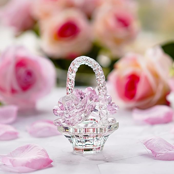 Glass Flower Vase Ornament Table Decor Crystal Pink Flower Vase