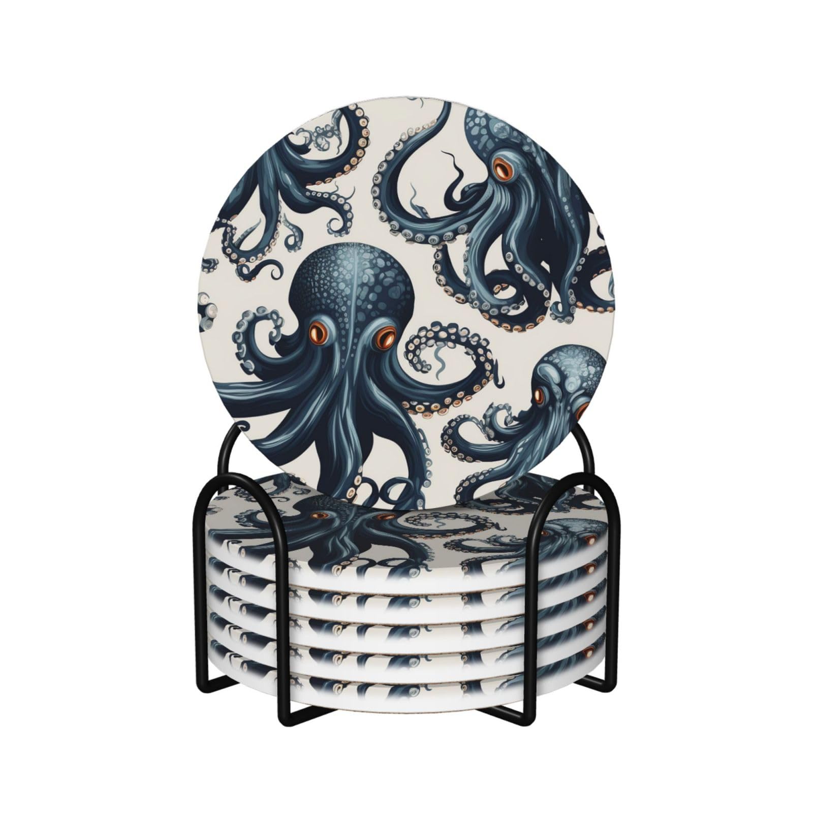 Dessous de verre pieuvre en céramique absorbante avec support lot de 6 pièces pour table basse