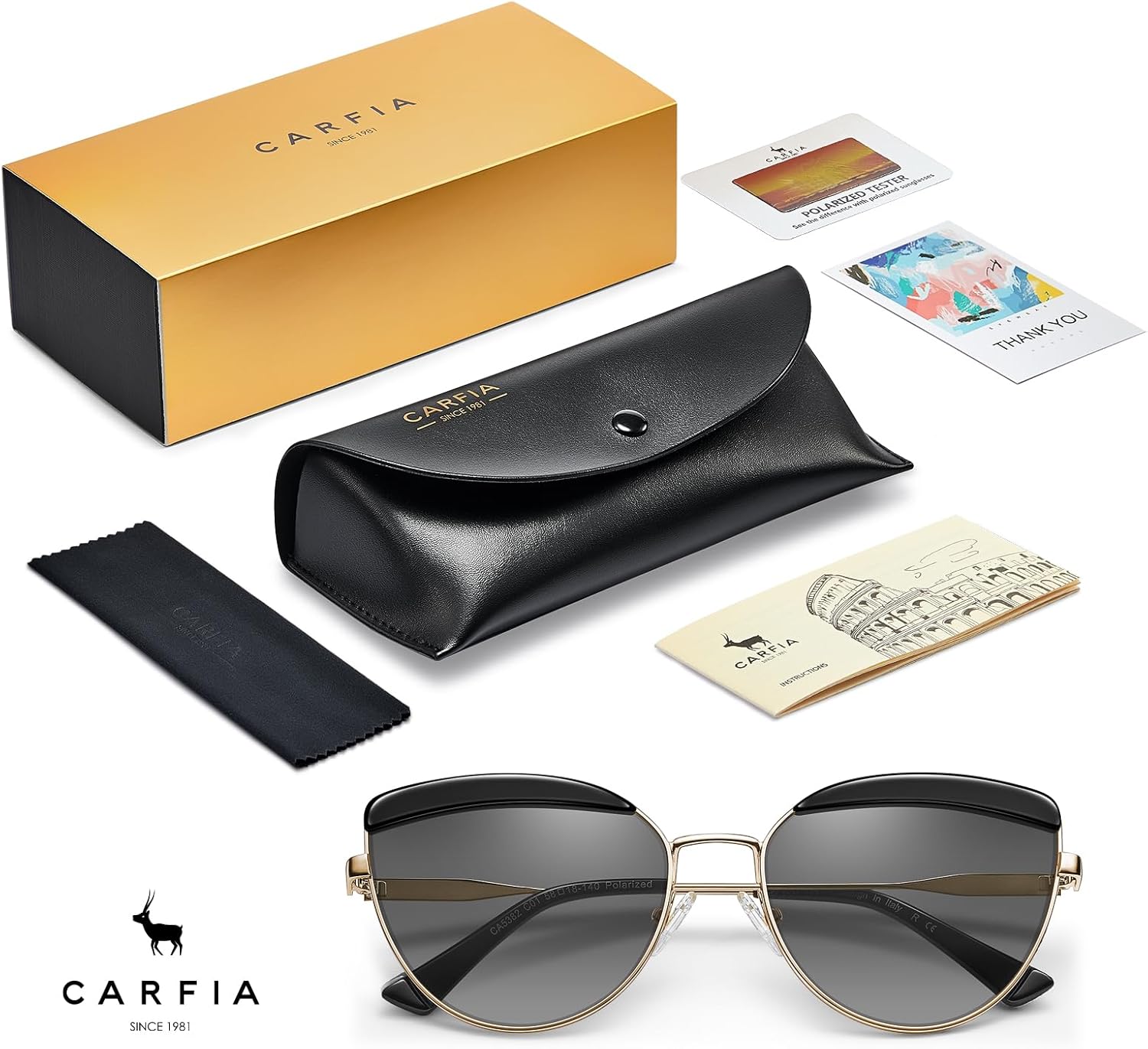 CARFIA Matal Acetate Cateye Polarized Sunglasses for Women UV Protection CA5382