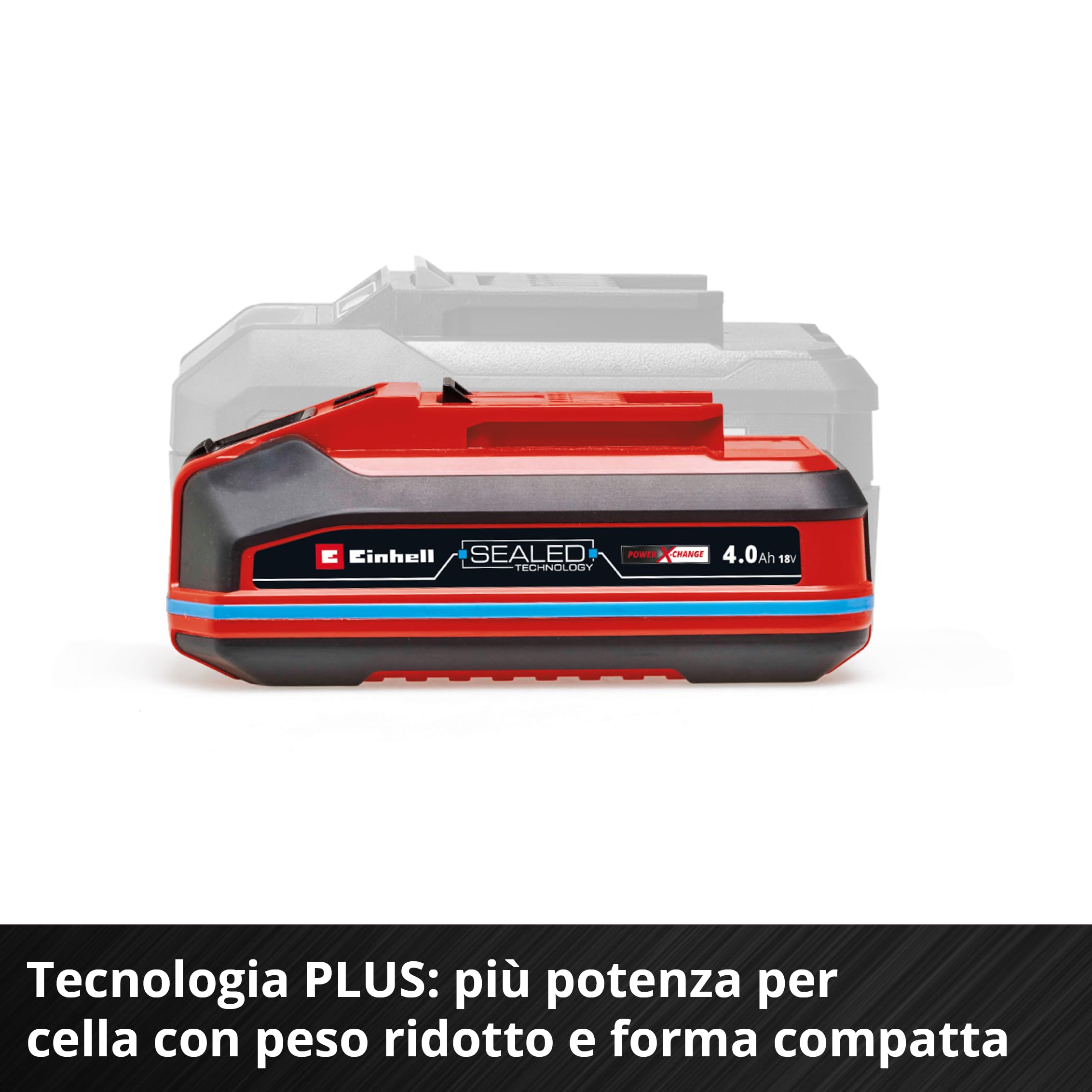 Original Einhell 18 V 4,0 Ah SEALED Power X-Change PLUS (18 V, impermeabile e antipolvere, classe IP57, uso universale con tutti i dispositivi Power X-Change, caricabatterie escluso)