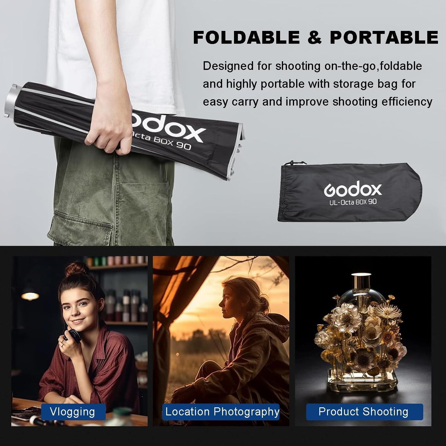 Godox Quick Release Octagon Umbrella Softbox,UL 35.43'' Bowens Mount Soft Box with Honeycomb Grid Light Diffusers Carry Bag for Studio Strobe Flash,Outdoor Product Portrait Photography Live Streaming
