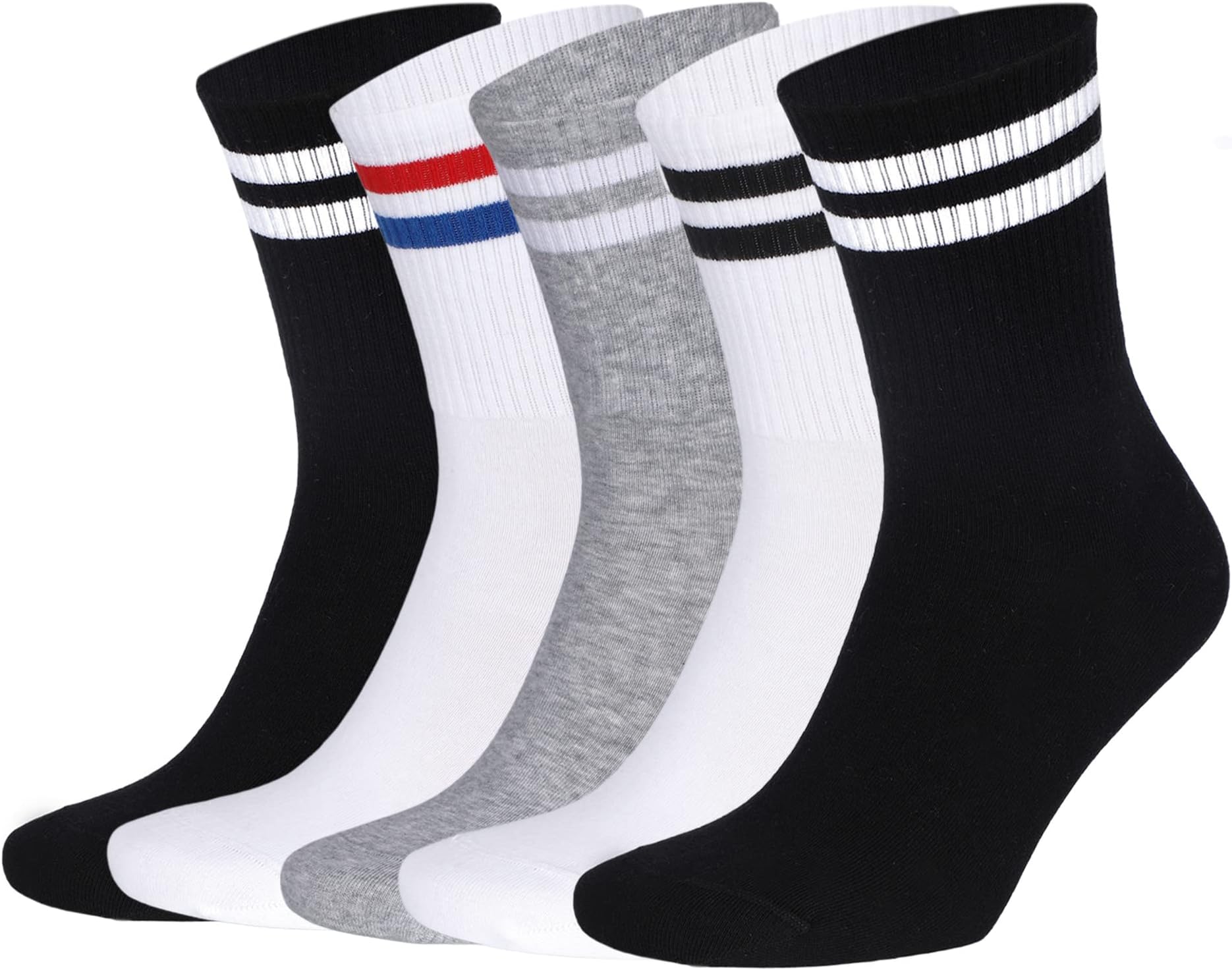 F FLOANES Soft Cotton Crew Socks For Men & Women, Non Binding, Striped Socks 5 Pairs In Box