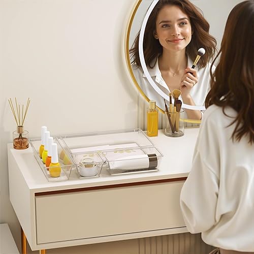 Miniatura 6 de Juego de 32 organizadores de cajones de plástico transparente, bandejas organizadoras de tocador de 4 tamaños y contenedores de almacenamiento