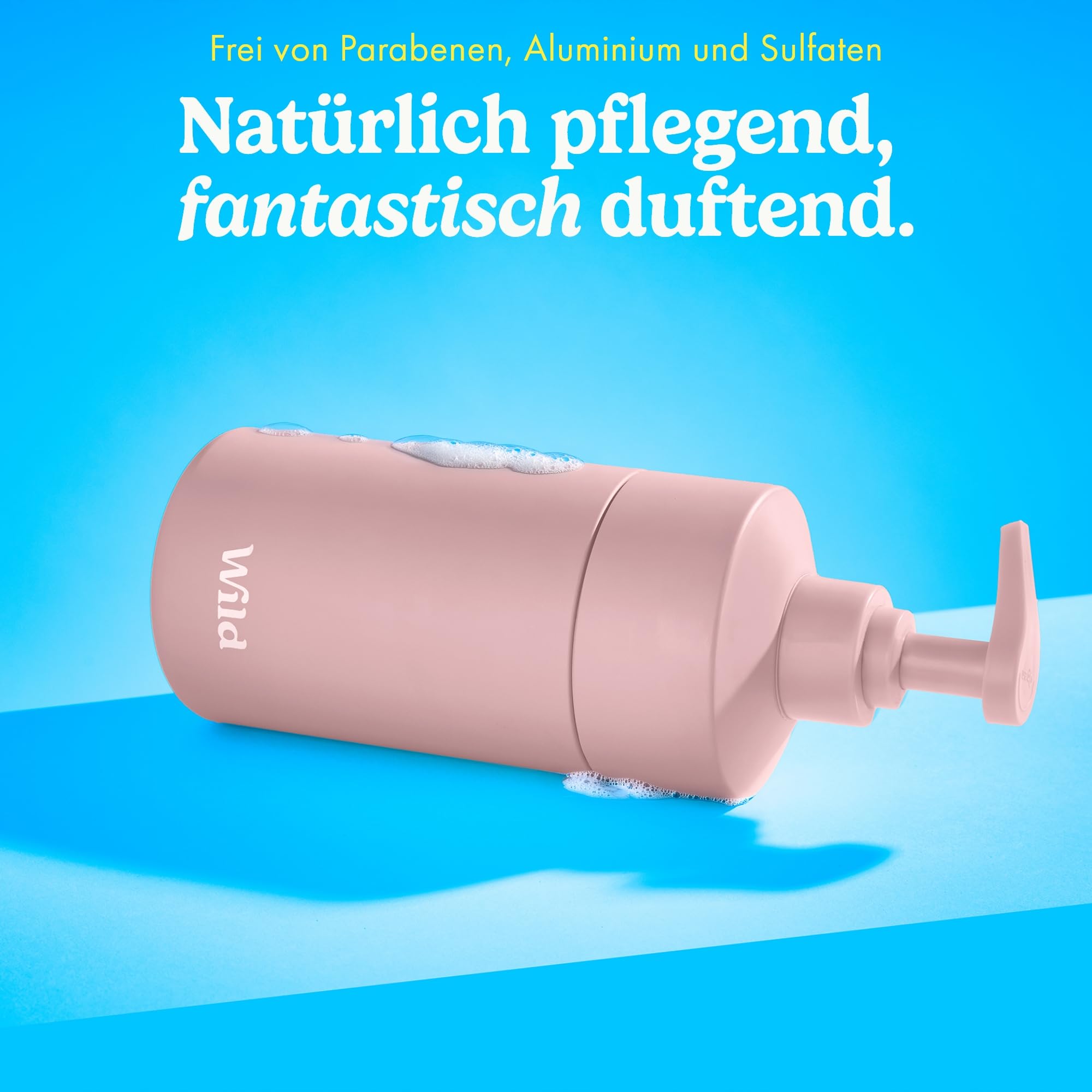 Wild Natürliches Nachfüllbares Duschgel-Starterset - in Rosa Case und einem 3er-Pack Duschgel-Nachfüllpackung in verschiedenen Duftrichtungen - Honey & Almond, Amber & Oud und Santorini Sunset