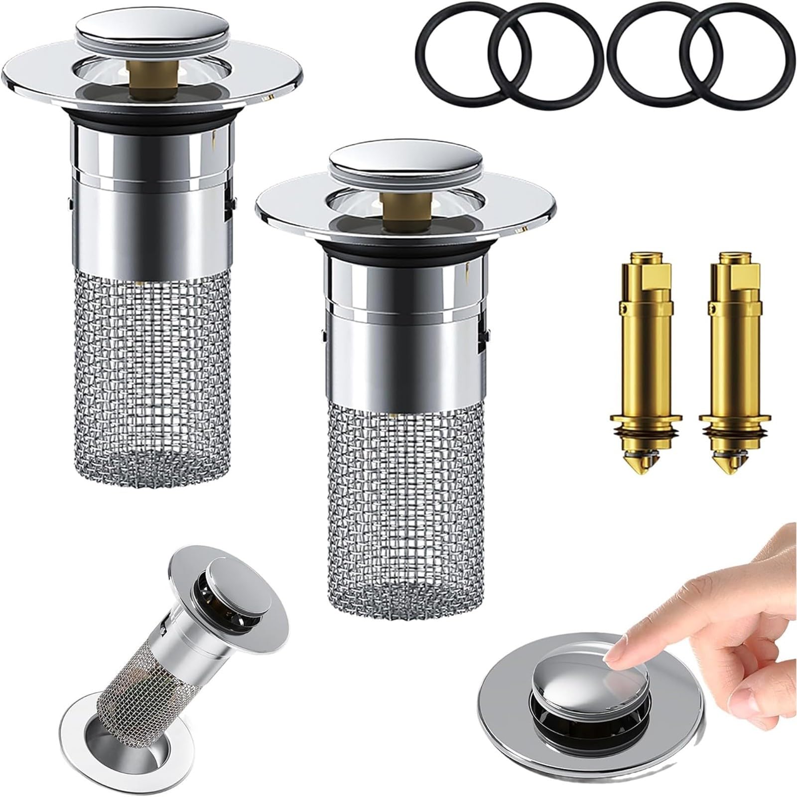 2 Pack Bathroom Sink Drain Strainer 2024 Bathroom Sink Stopper Pop Up Sink Drain Filter with Removable Stainless Steel Filter Basket Hair Catcher for Us Bathroom Sink Stopper Replacement