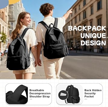 HYC00 School Backpack for Women Casual Travel School Bags 14 Inch Laptop Backpack for Teenage Girls Lightweight Backpack Water-Repellent Bookbag College Boys Men Work Daypack C1-black