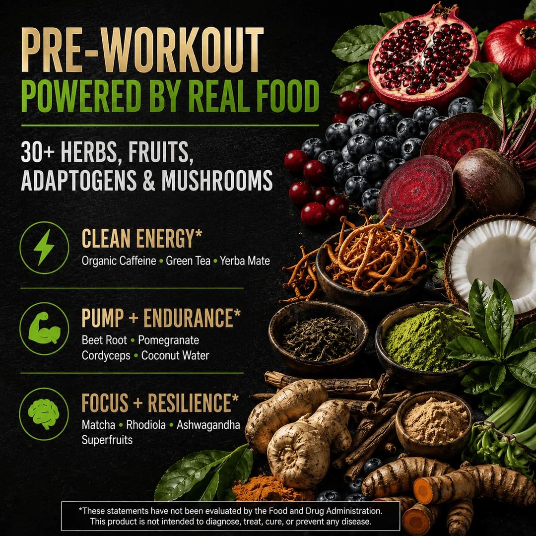 Organic Muscle Pre Workout Powder, Lemon Berry, USDA Organic, 20 Servings — Amazon image 4