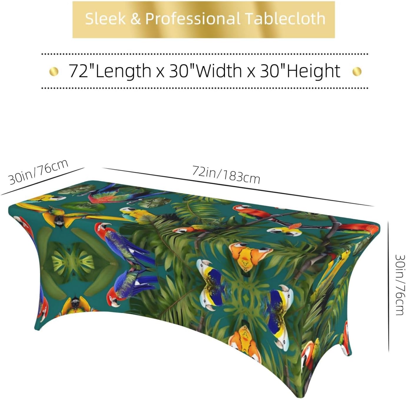 Tropical Plants and Parrots Print Table Cover Rectangular Tablecloth for 6-Foot Tables for Wedding Banquets Outdoor