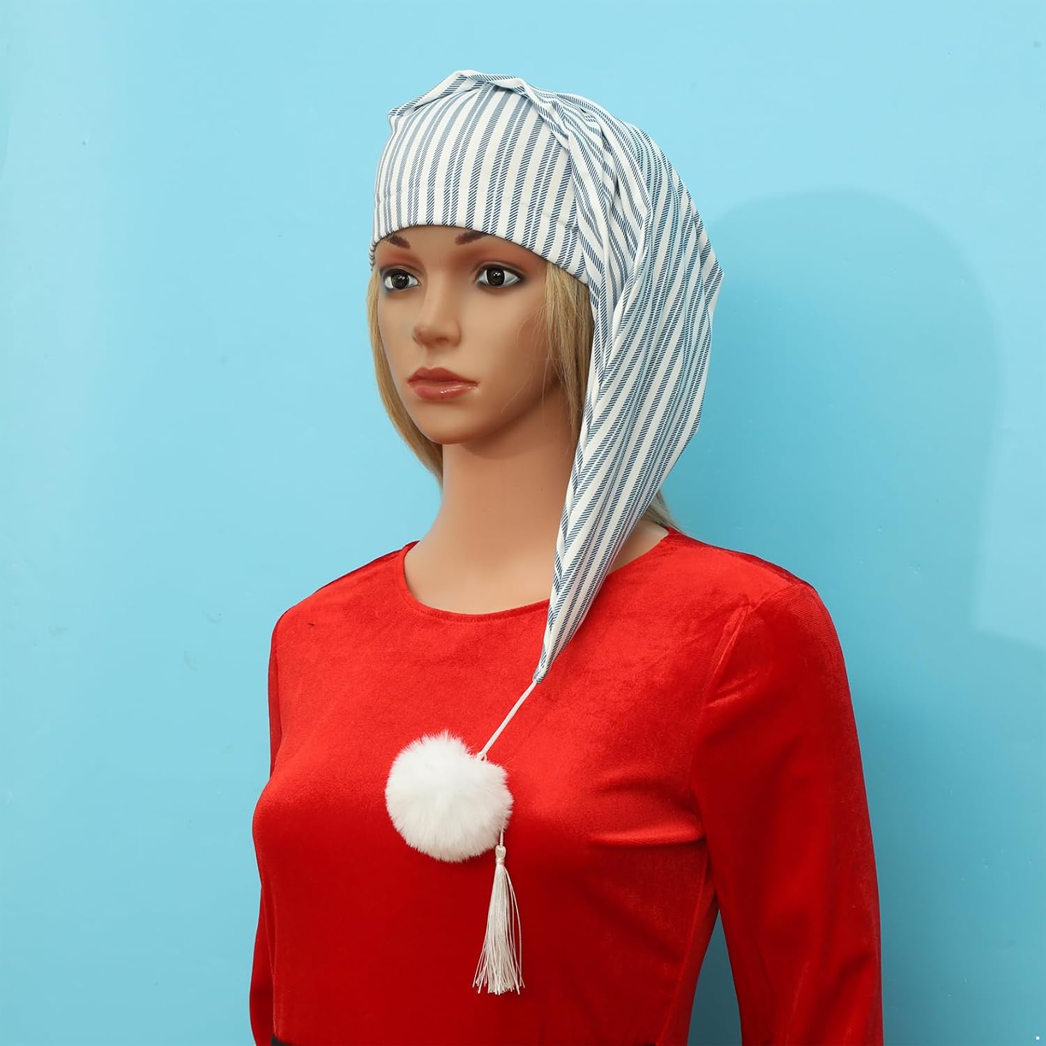 Winter Sleeping Cap Night Hat with Ball Tassel Adjustable Stocking Cap Drawstring for Christmas Costume Daily Use