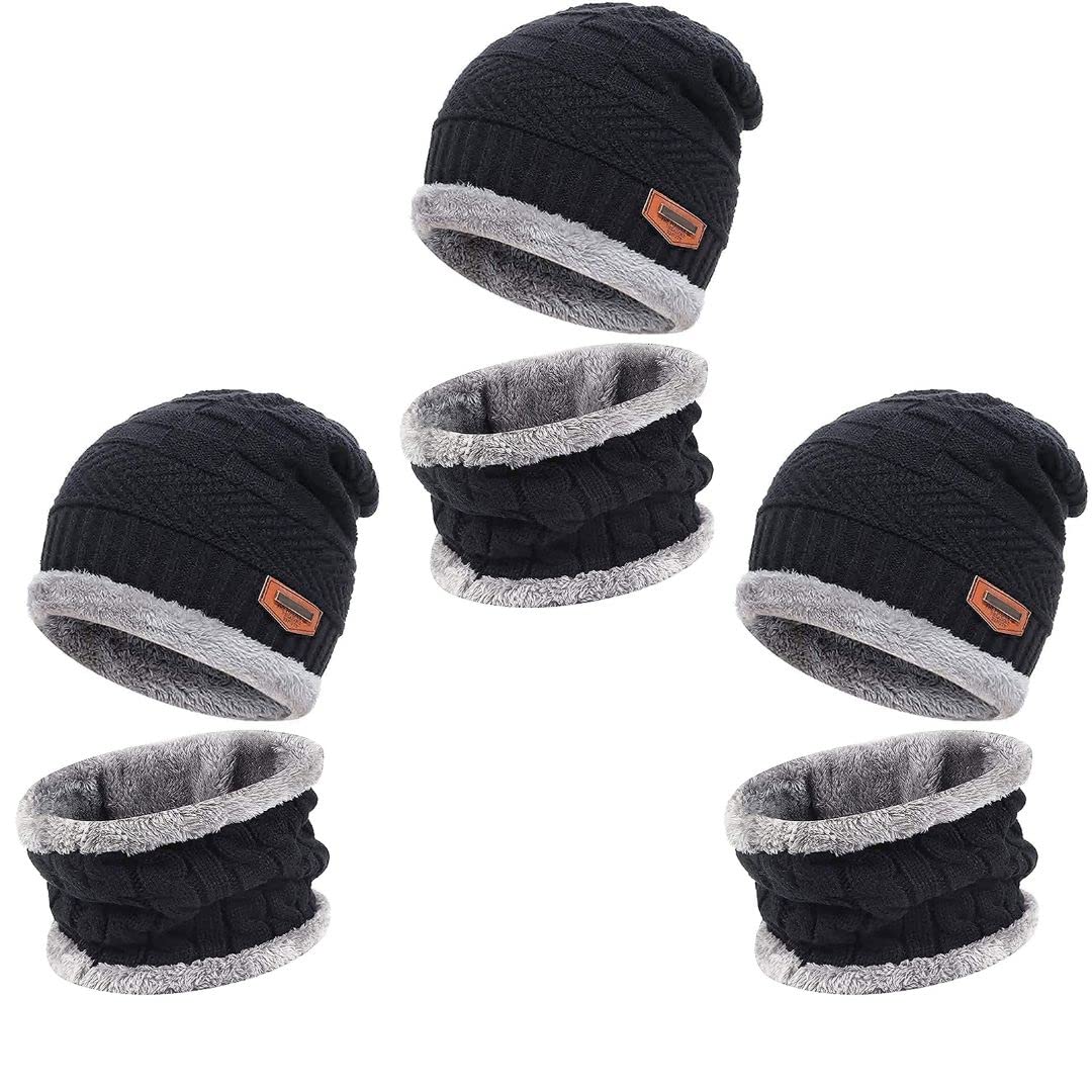 thriftkart - 3SET Unisex Acrylic Woolen Beanie Skull Cap & Muffler Combo for Winters with Faux Fur Lining for Men & Women (Set of 3) (Colors Black) (Latest) (B0BPSSBH4K) Amazon Price History, Amazon Price Tracker