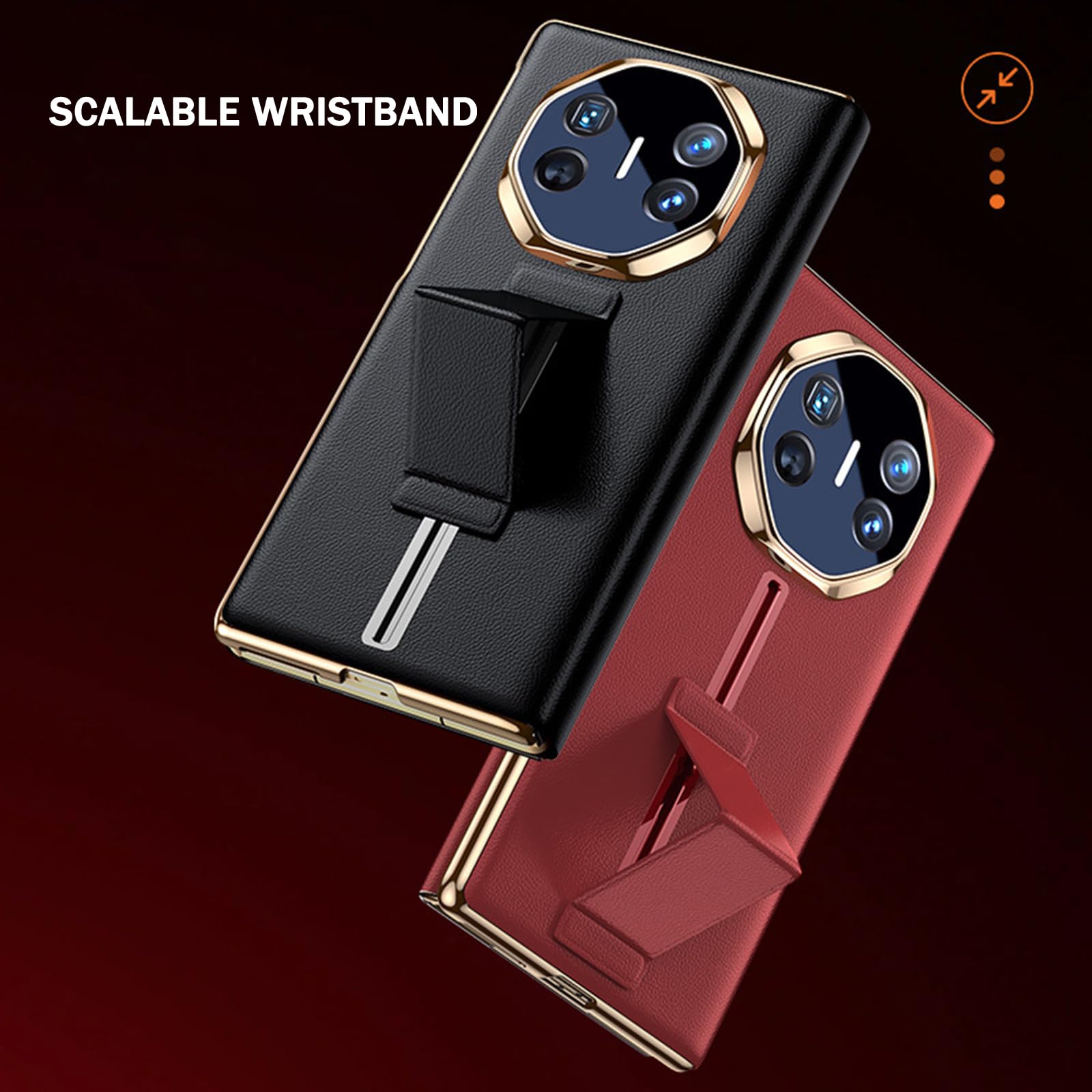 Czarne, Mate XT, etui do Huawei Mate XT, przezroczyste okienko z klapką z prawdziwej skóry z paskiem na nadgarstek podpórka luksusowe etui odporne na wstrząsy