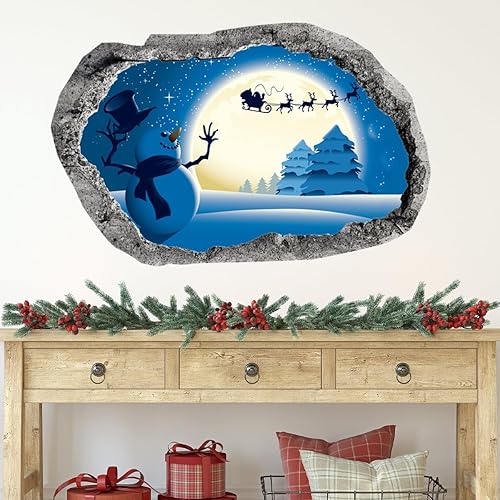 Miniatura 8 de Calcomanía de pared de árbol de Navidad de 41.33 x 41.33 pulgadas, calcomanías de pared de Papá Noel de Navidad, muñecos de nieve, decoración de