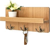 Vista 8 de Rebee Vision Soporte para llaves de pared con estante: elegante organizador de correo de granja con estante flotante decorativo y 3 ganchos