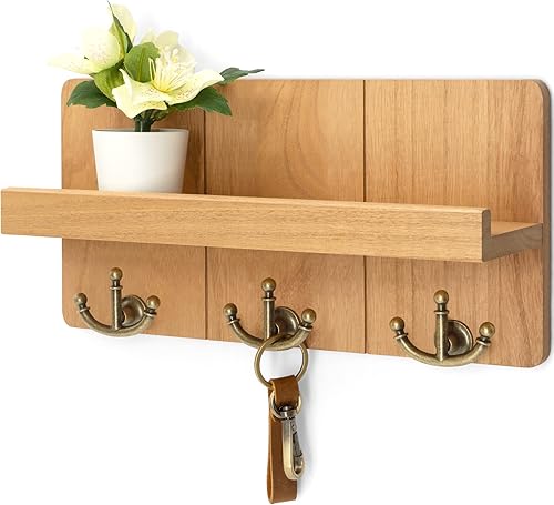 Rebee Vision Llavero de granja para pared organizador de correo decorativo con estante y soporte de correo rústico con 3 ganchos de anclaje para