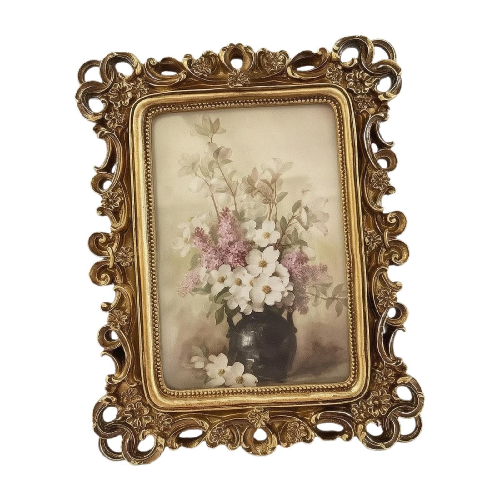Cornice portafoto da 6 pollici, decorata con resina dorata, ideale da appoggio su tavolo per camera da letto, corridoio, sala da pranzo o ufficio.