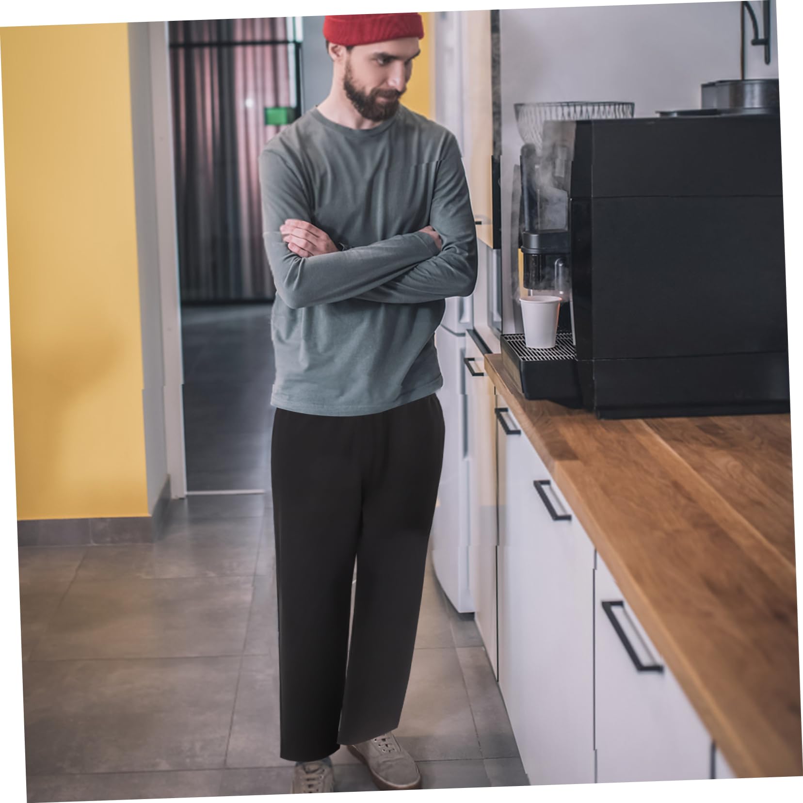 Pantaloni Chef Traspiranti con Tasche Cargo Uomo Vita Elastico Pantaloni Cucina Uniforme Inverno